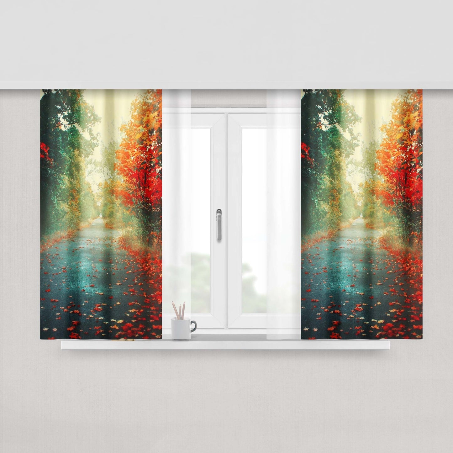 Autumn Leaves The Waterfall Flowing Peach Skin Window Curtains