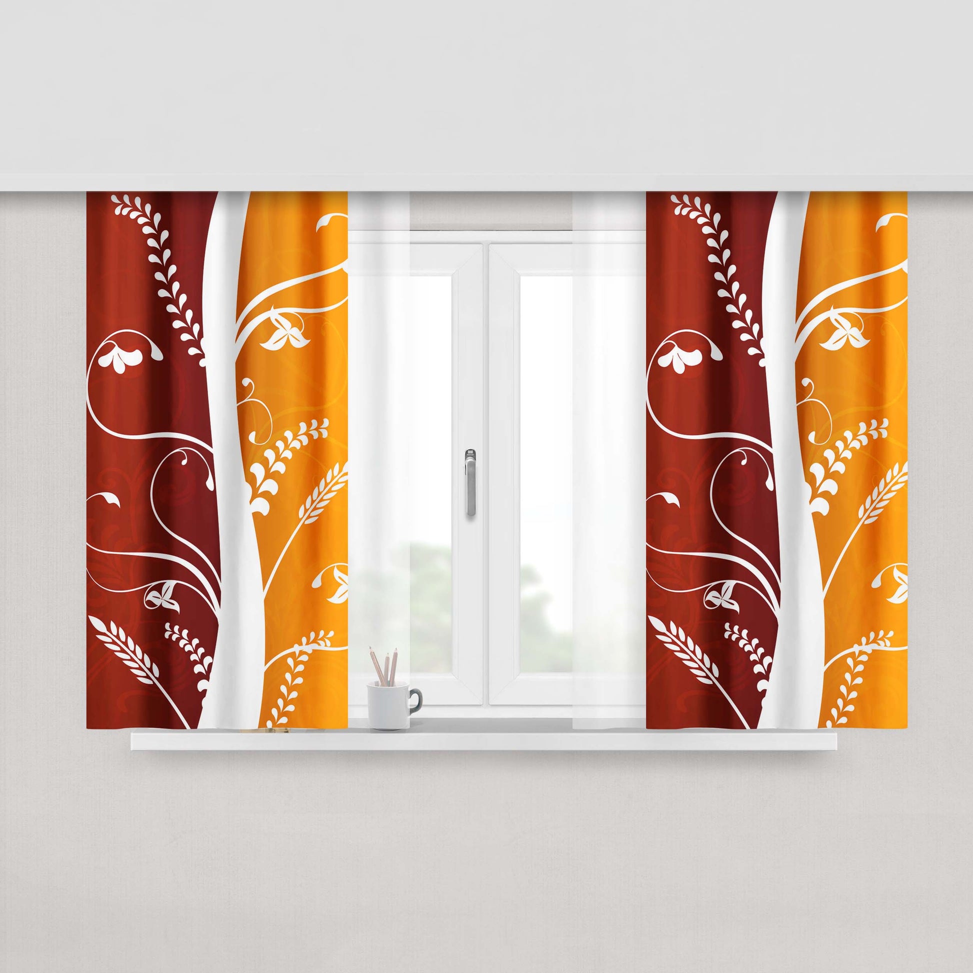 Autumn Plants Portrait Vector Peach Skin Window Curtains
