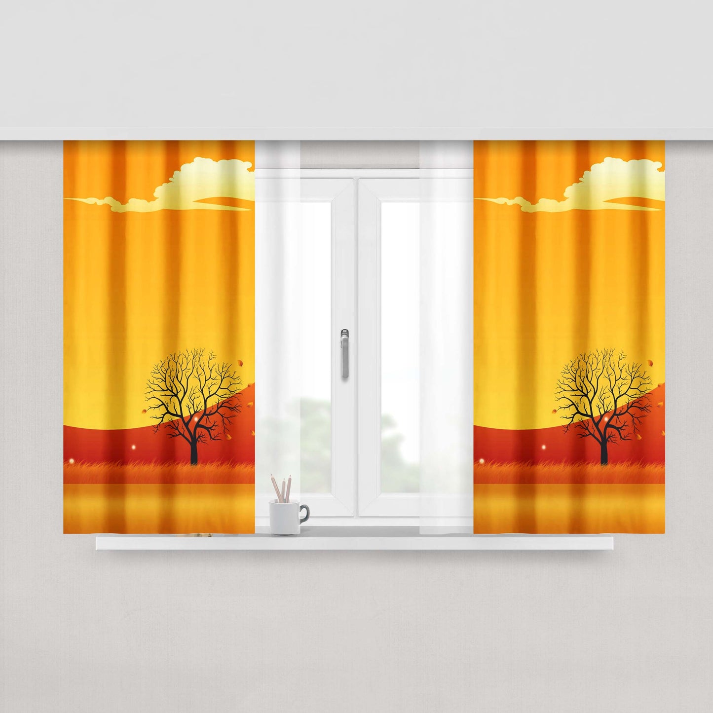 Autumn Tree Vector Peach Skin Window Curtains