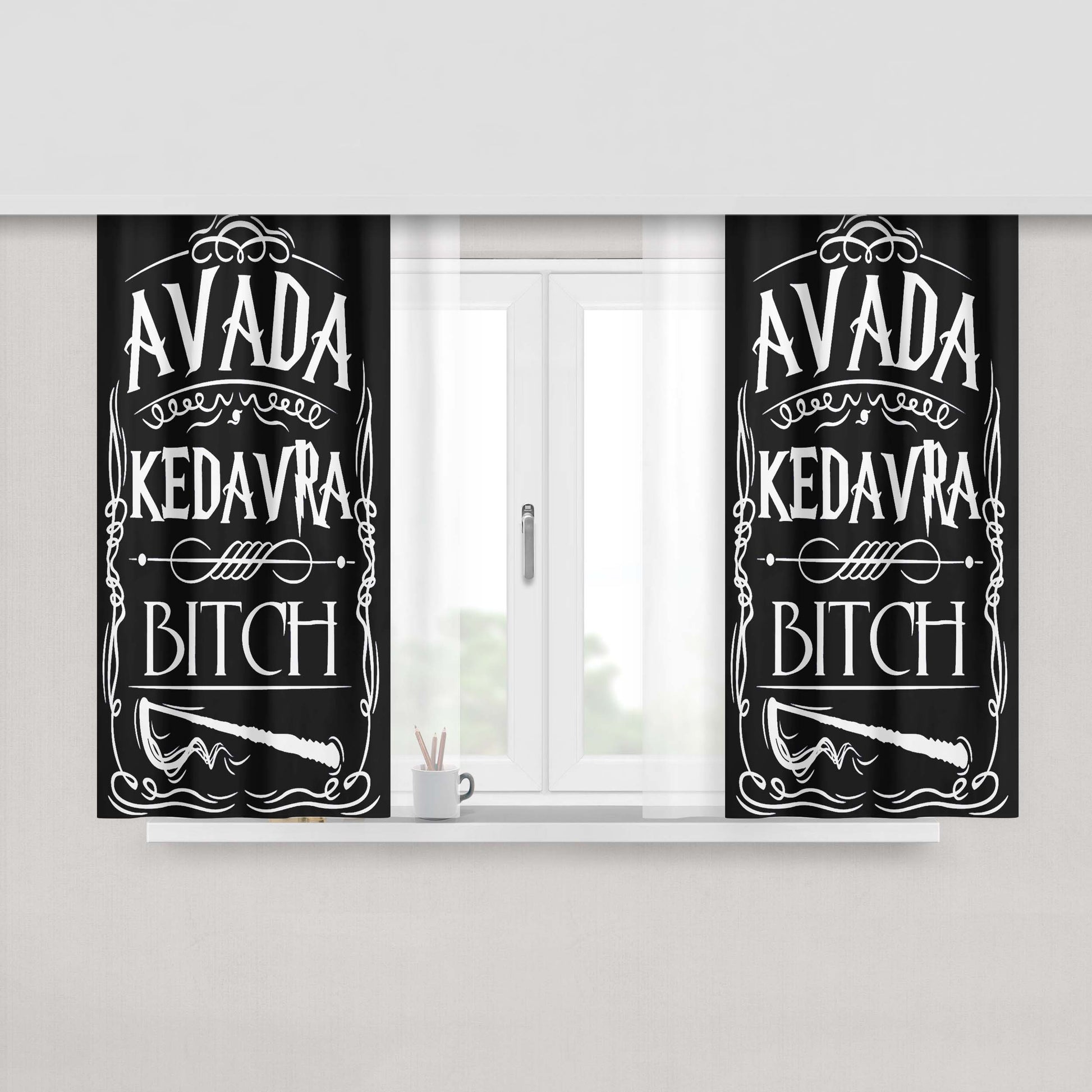 Avada Kedavra Black And White Peach Skin Window Curtains