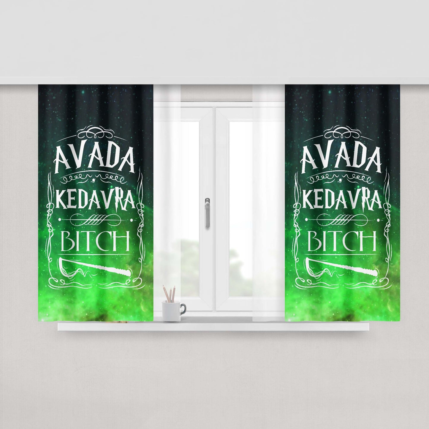 Avada Kedavra Green Smoke Peach Skin Window Curtains