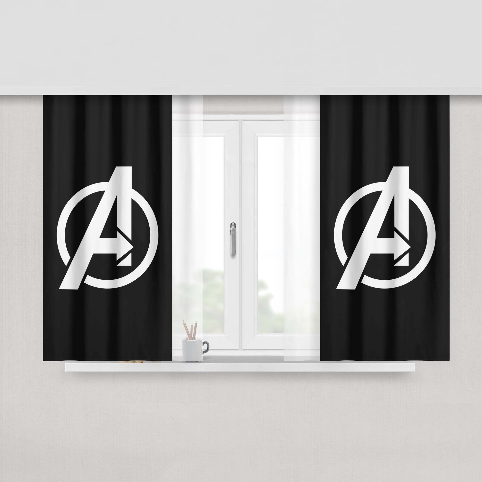 Avanger Logo Black Peach Skin Window Curtains