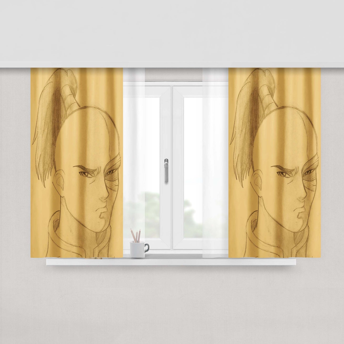 Avatar Prince Zuko Sketch Peach Skin Window Curtains