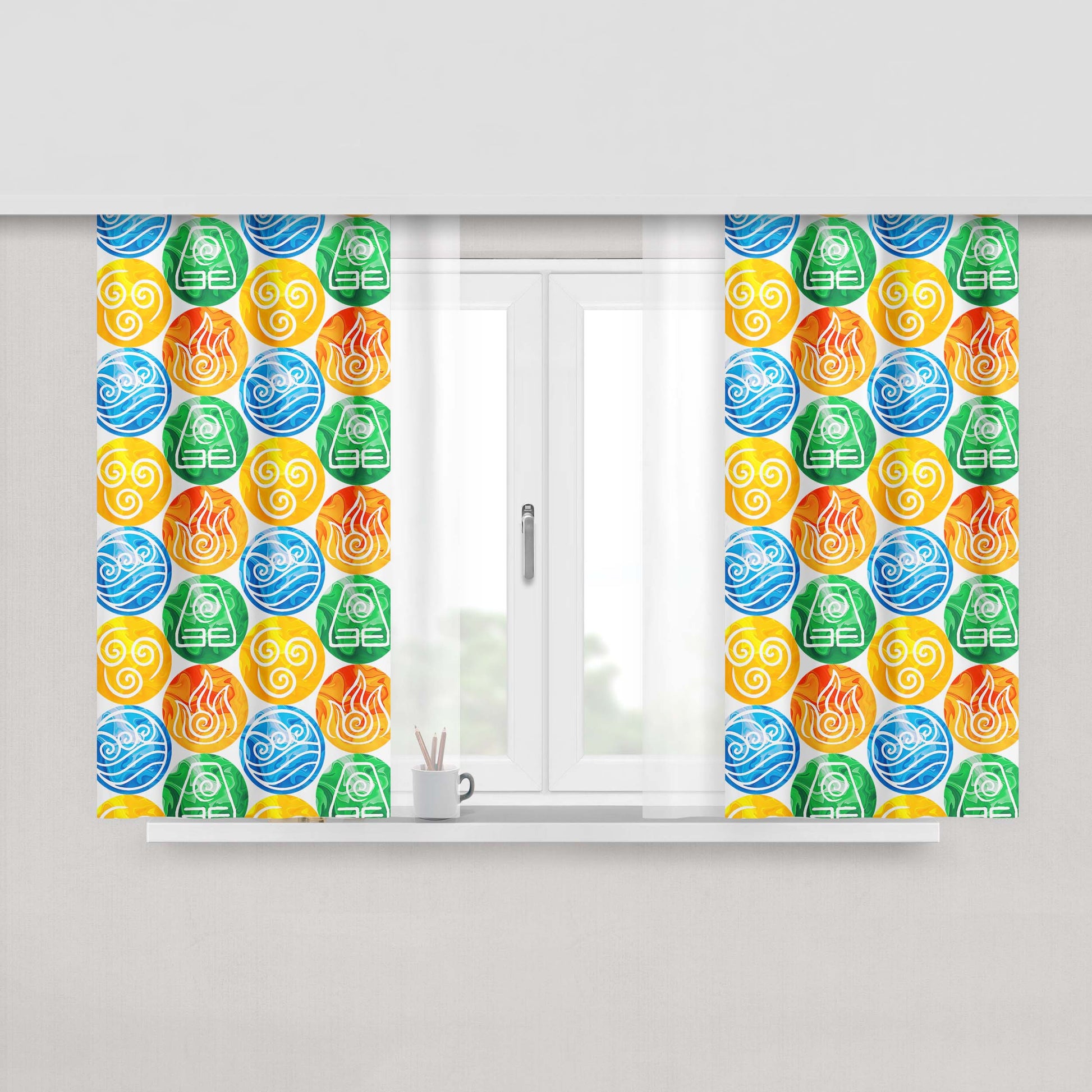 Avatar The Last Airbender Four Element Symbols Peach Skin Window Curtains