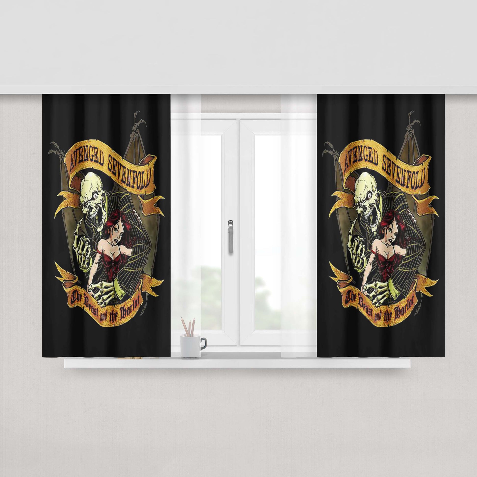 Avenged Sevenfold Skull Woman Peach Skin Window Curtains