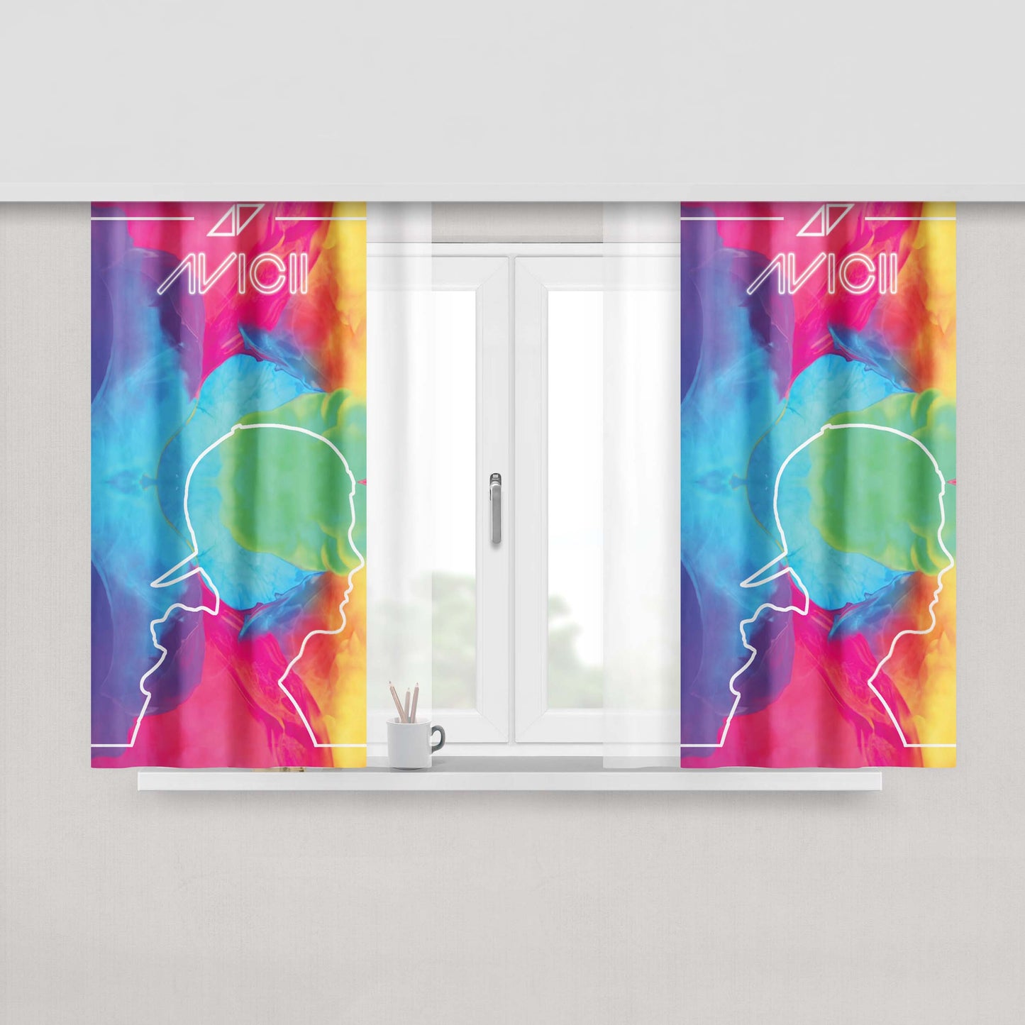 Avicii Tribute Rainbow Peach Skin Window Curtains