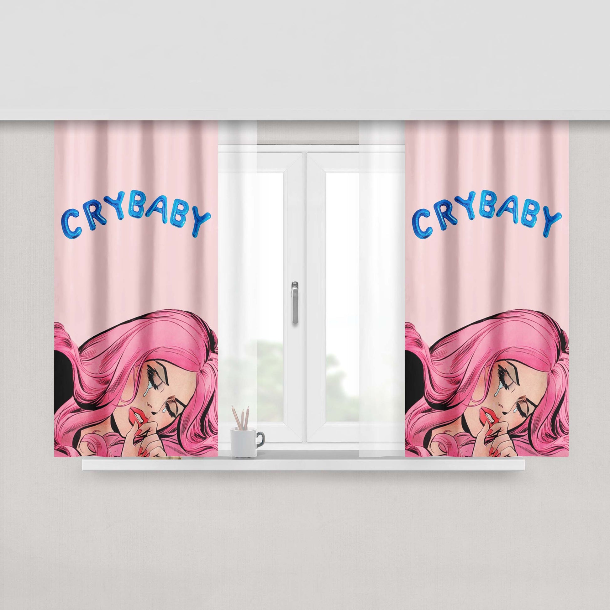 Awesome Girl Cry Art Peach Skin Window Curtains