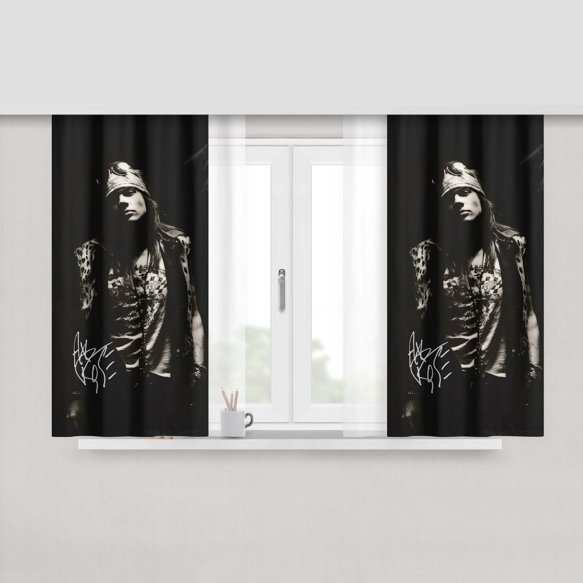 Axl Rose Black White Signature Wallpaper Peach Skin Window Curtains