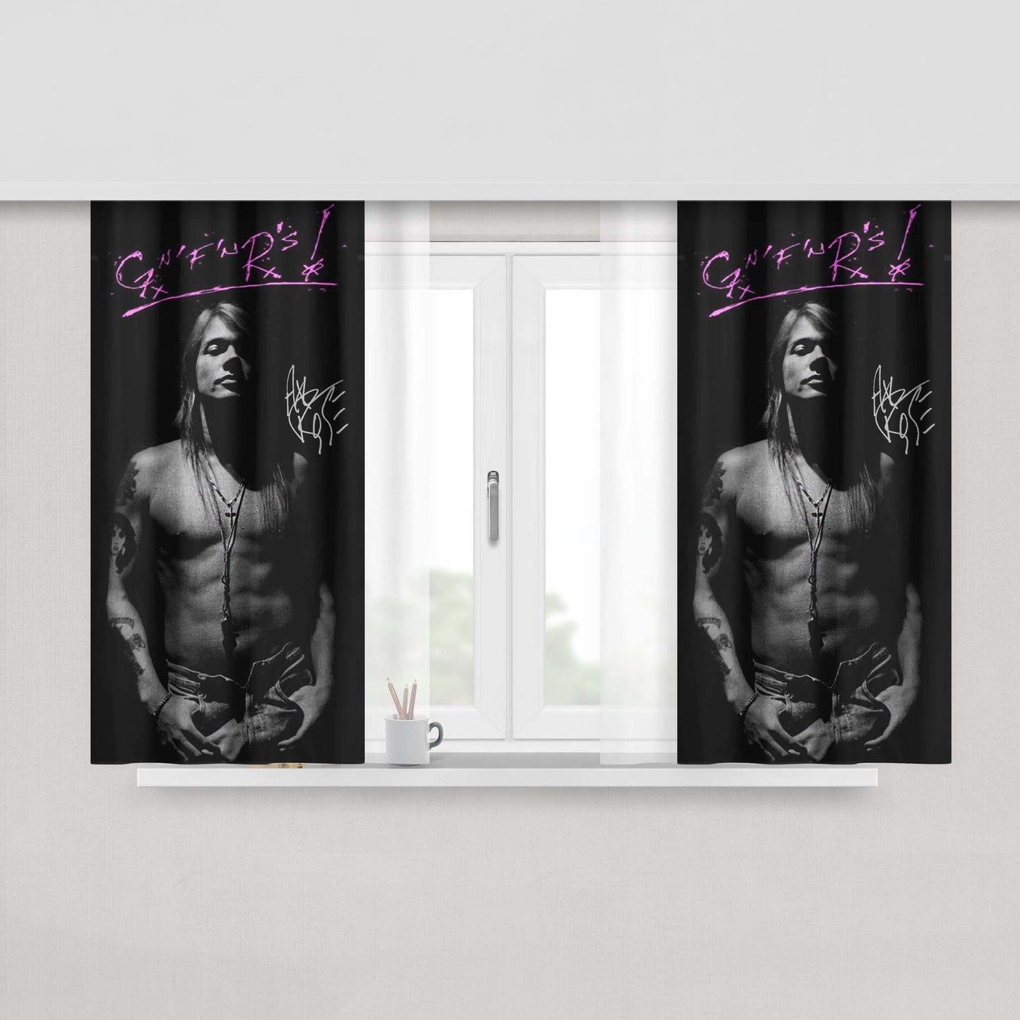 Axl Rose Black White Signature Peach Skin Window Curtains