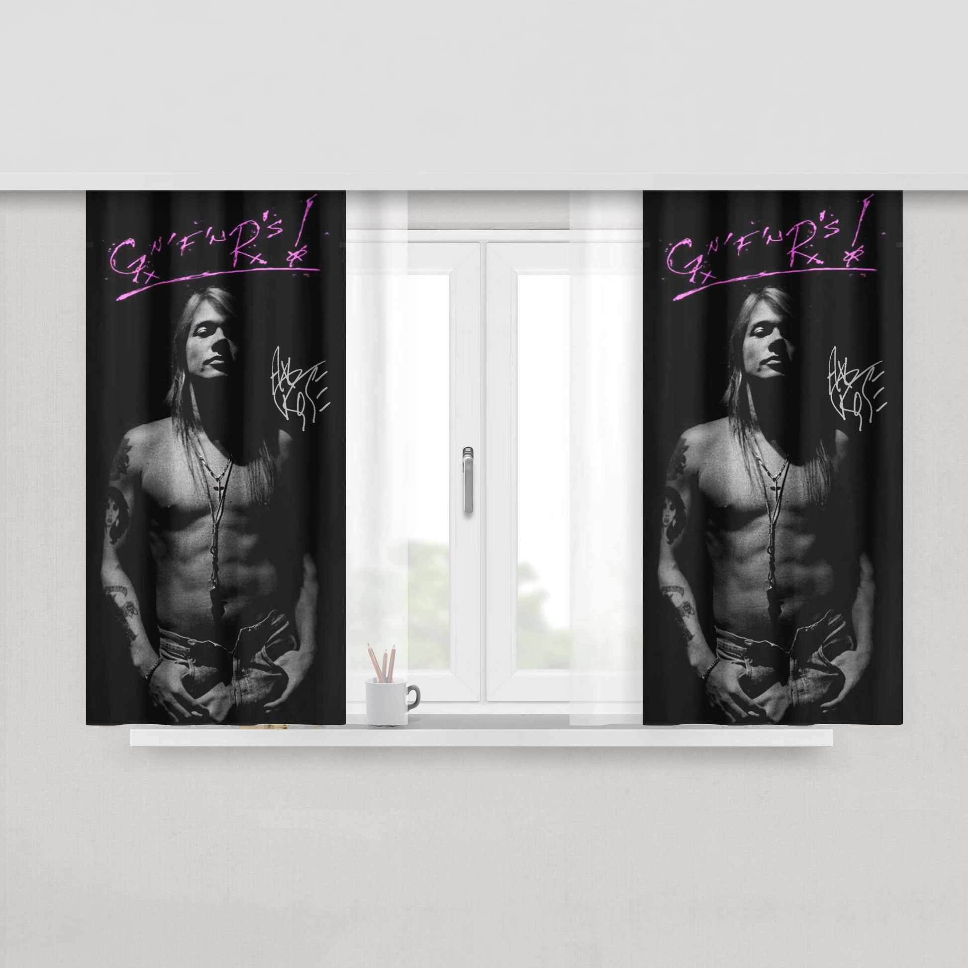 Axl Rose Black White Signature Peach Skin Window Curtains