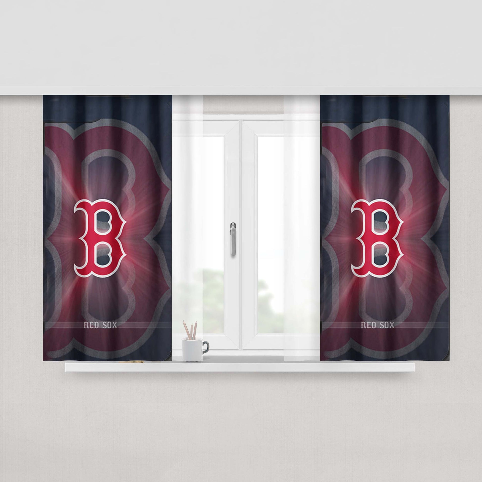 B Red Sox Peach Skin Window Curtains