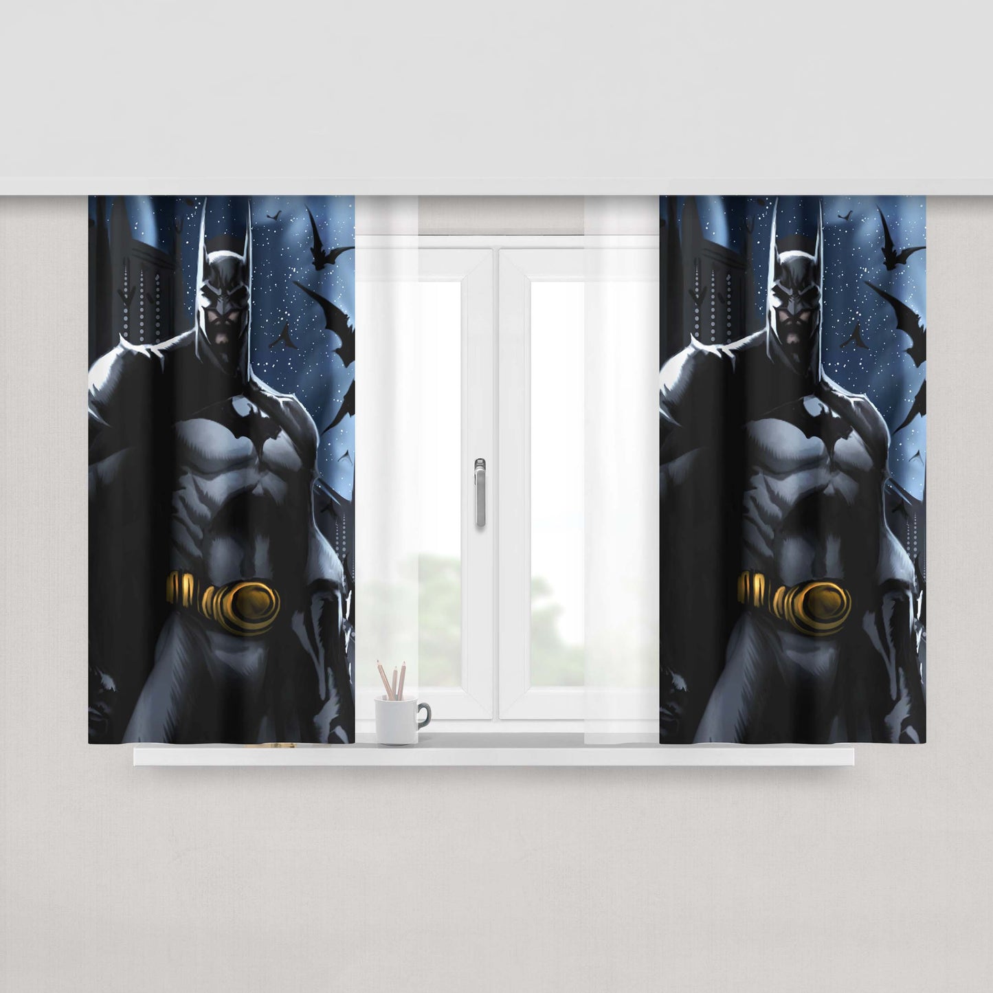 Baatman Comics Wallpaper Peach Skin Window Curtains
