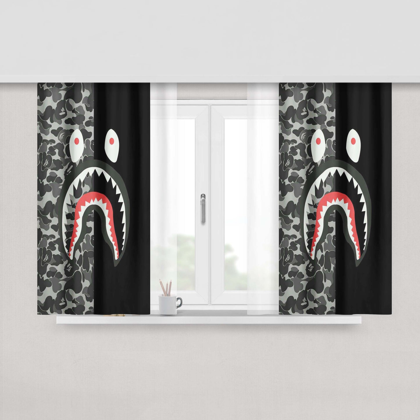 Babe Shark Peach Skin Window Curtains