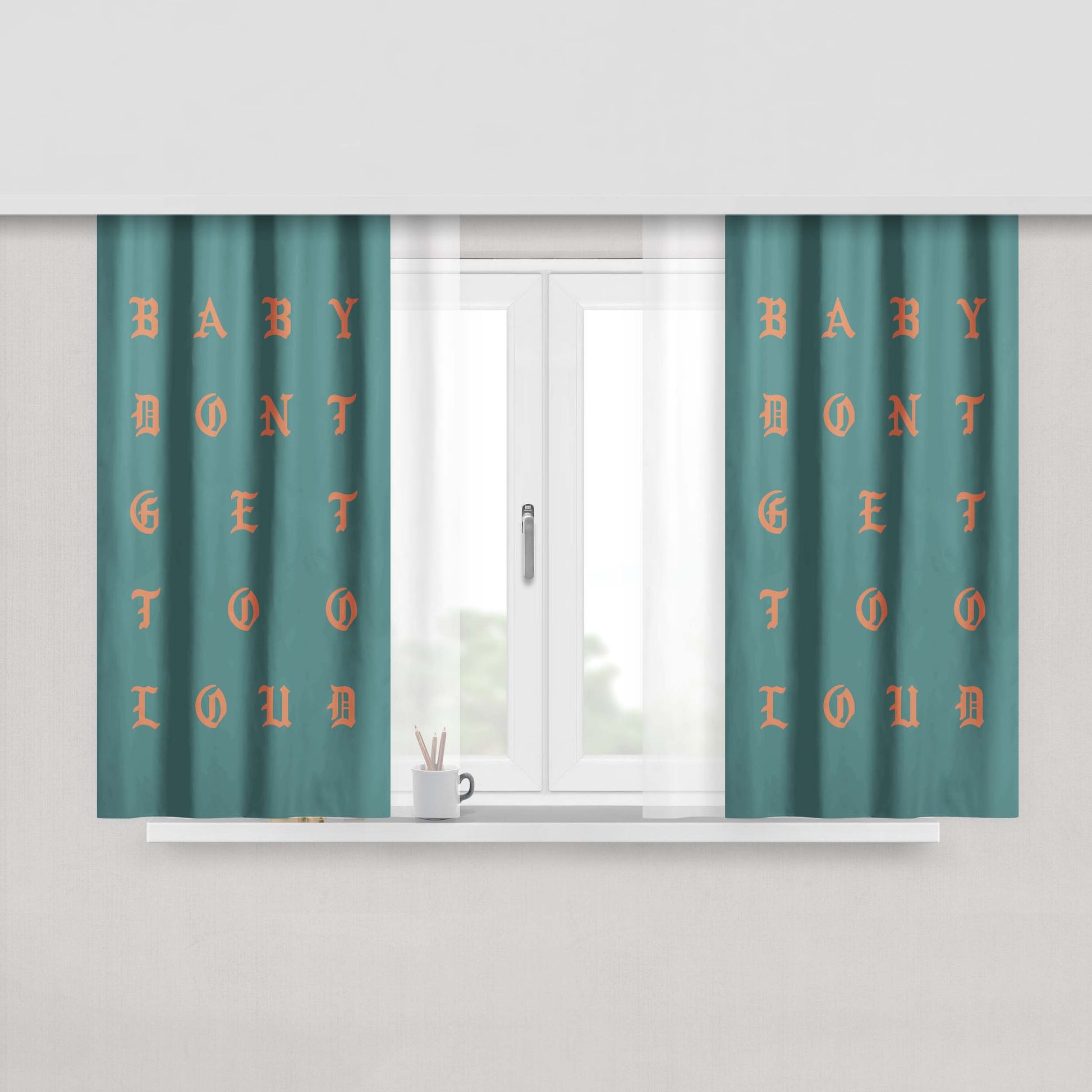 Baby Dont Get Too Loud Peach Skin Window Curtains