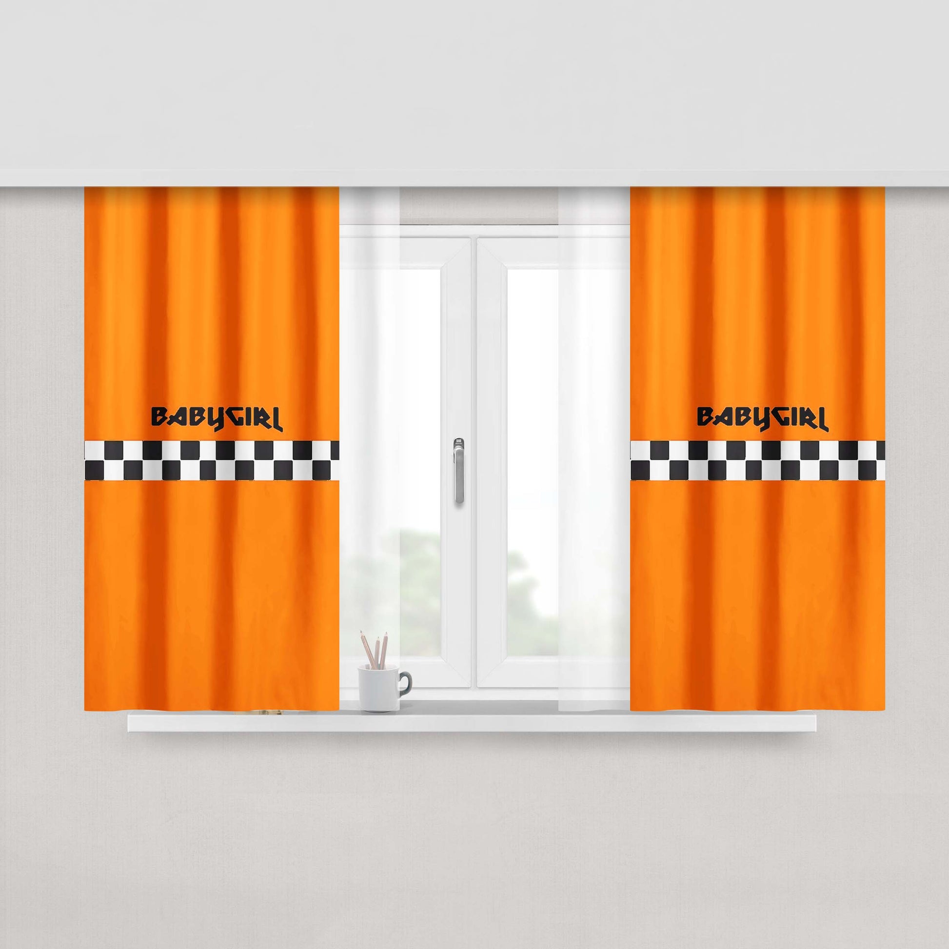 Baby Girl Orange Square Peach Skin Window Curtains
