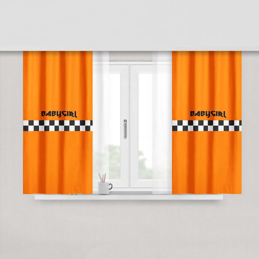 Baby Girl Orange Square Peach Skin Window Curtains