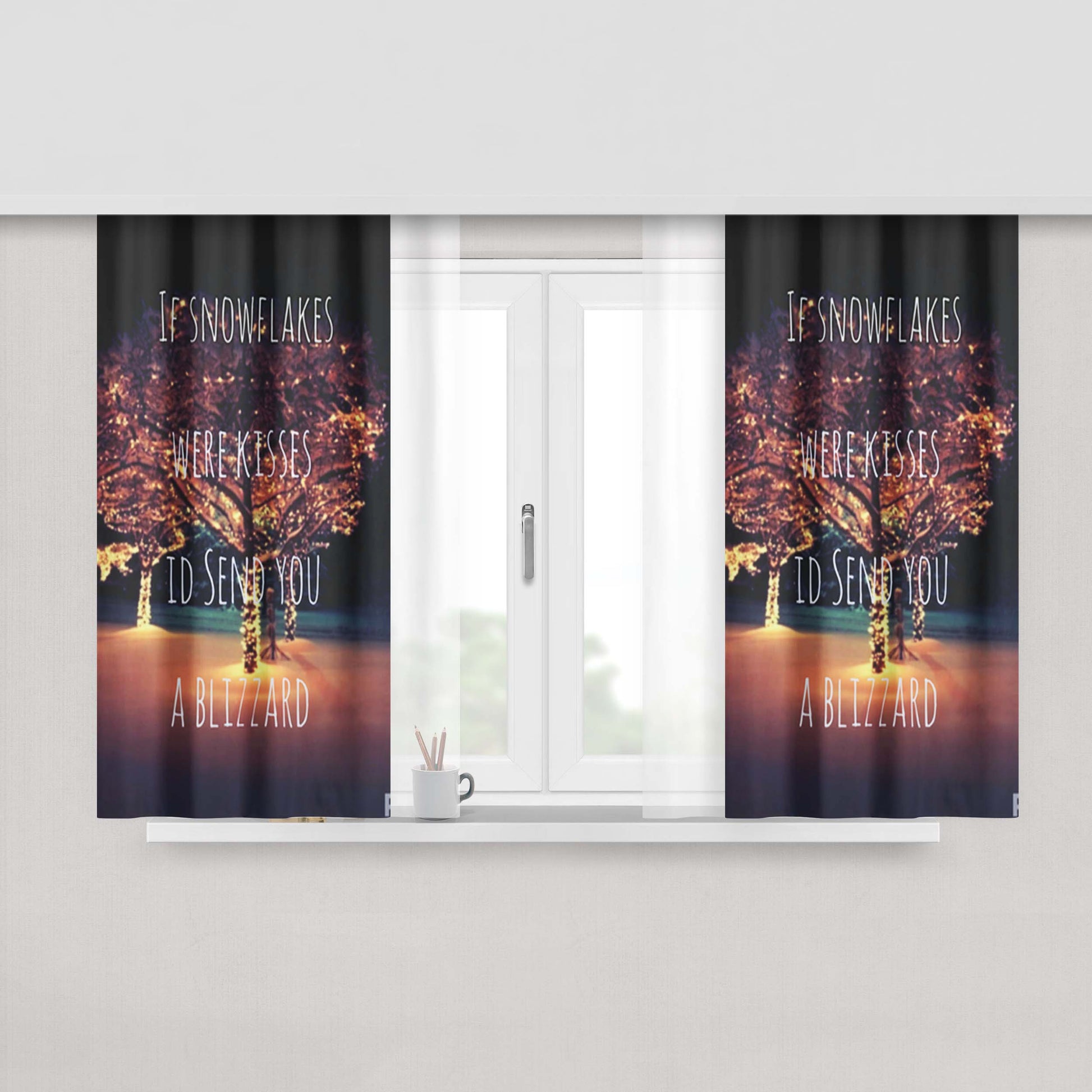 Baby It'S Cold Outside Snowflake Quotes Peach Skin Window Curtains