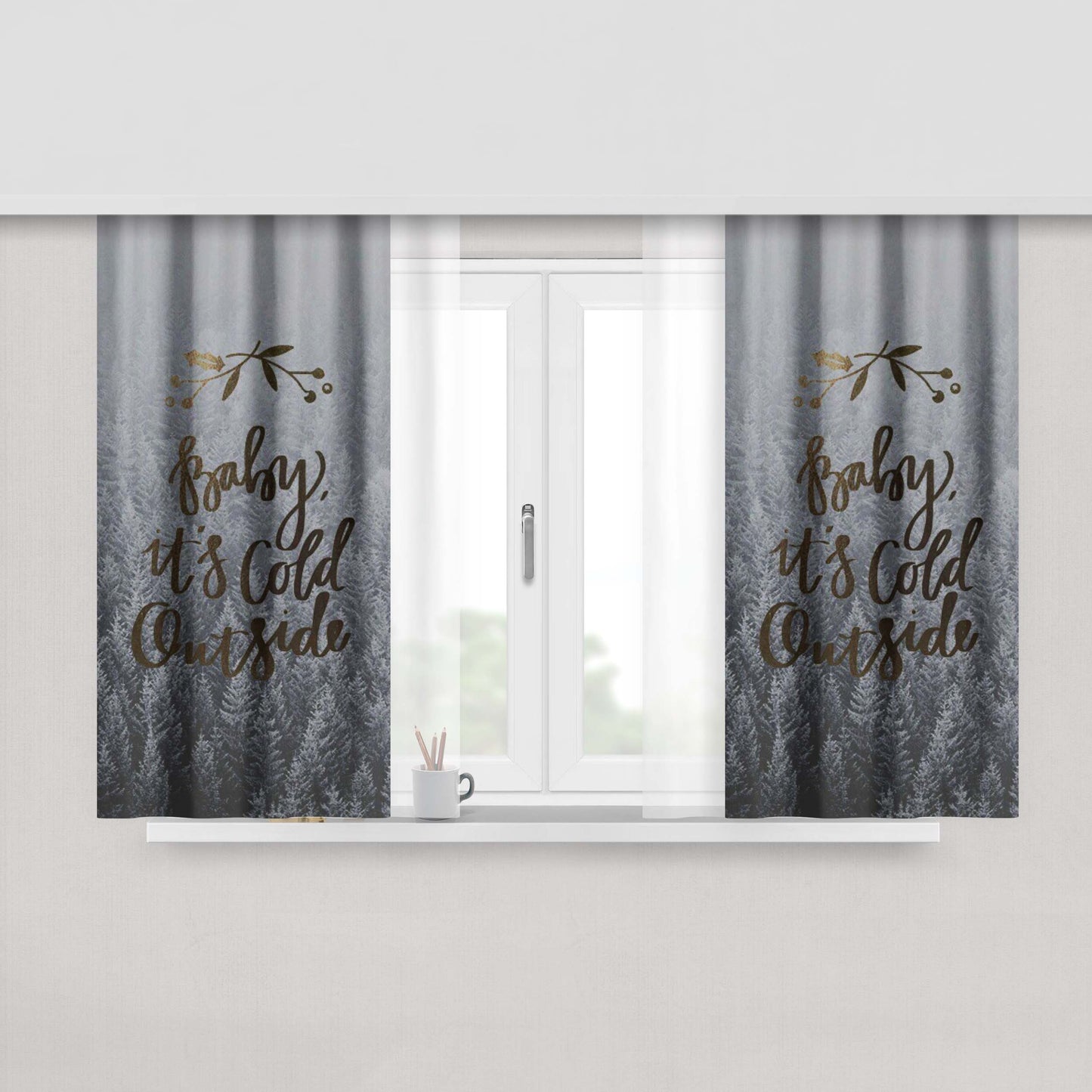 Baby Its Cold Outside Peach Skin Window Curtains