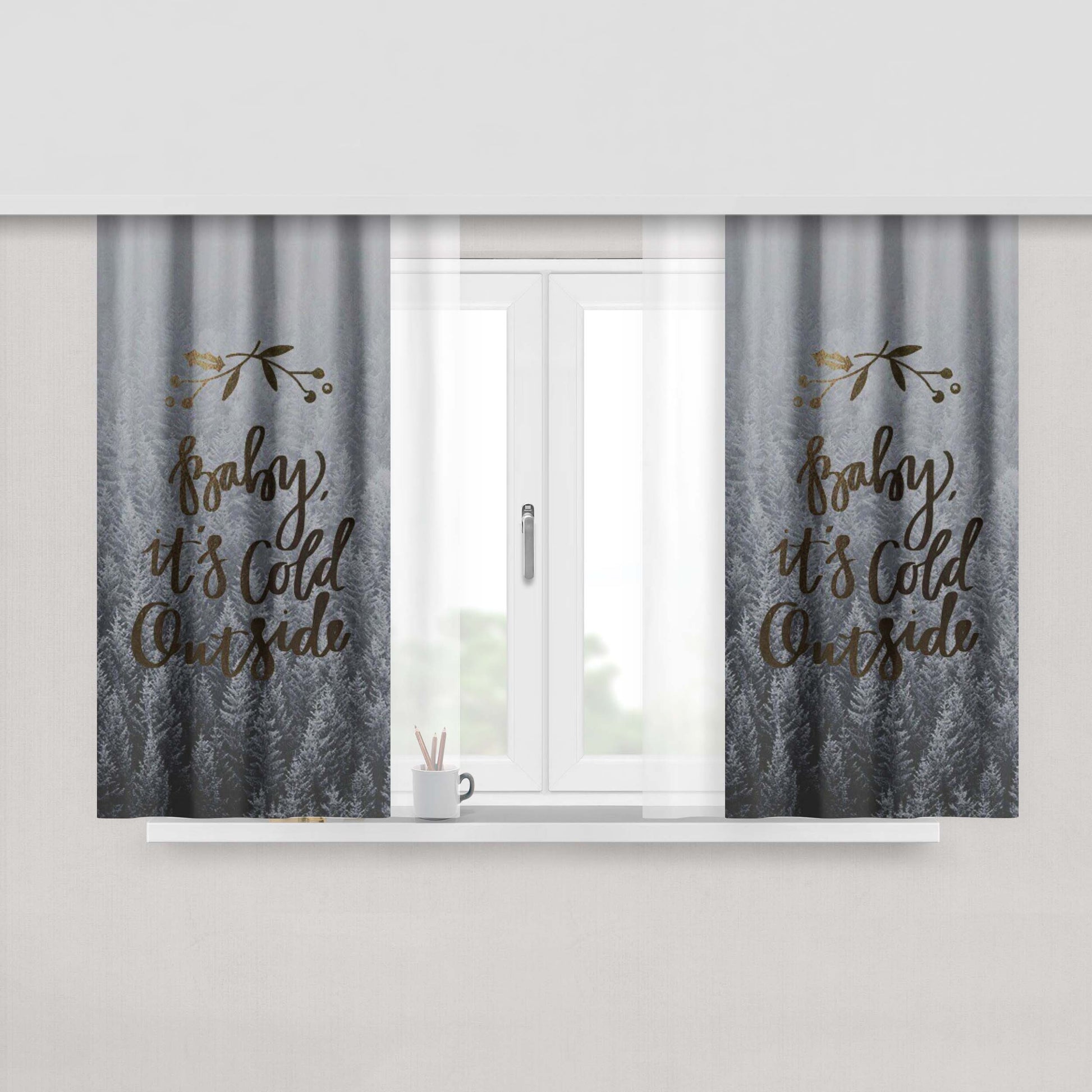 Baby Its Cold Outside Peach Skin Window Curtains
