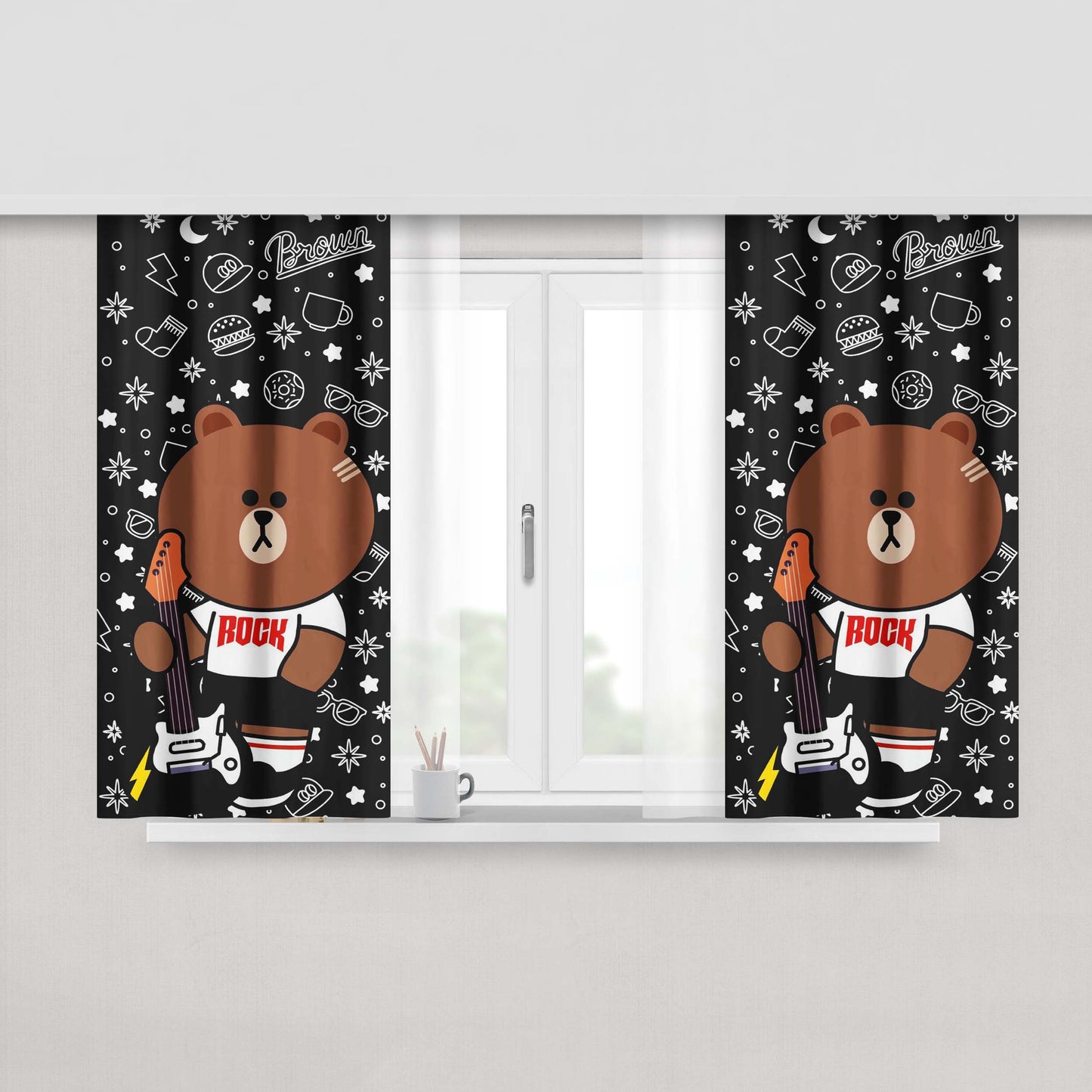Brown Rock Line Peach Skin Window Curtains
