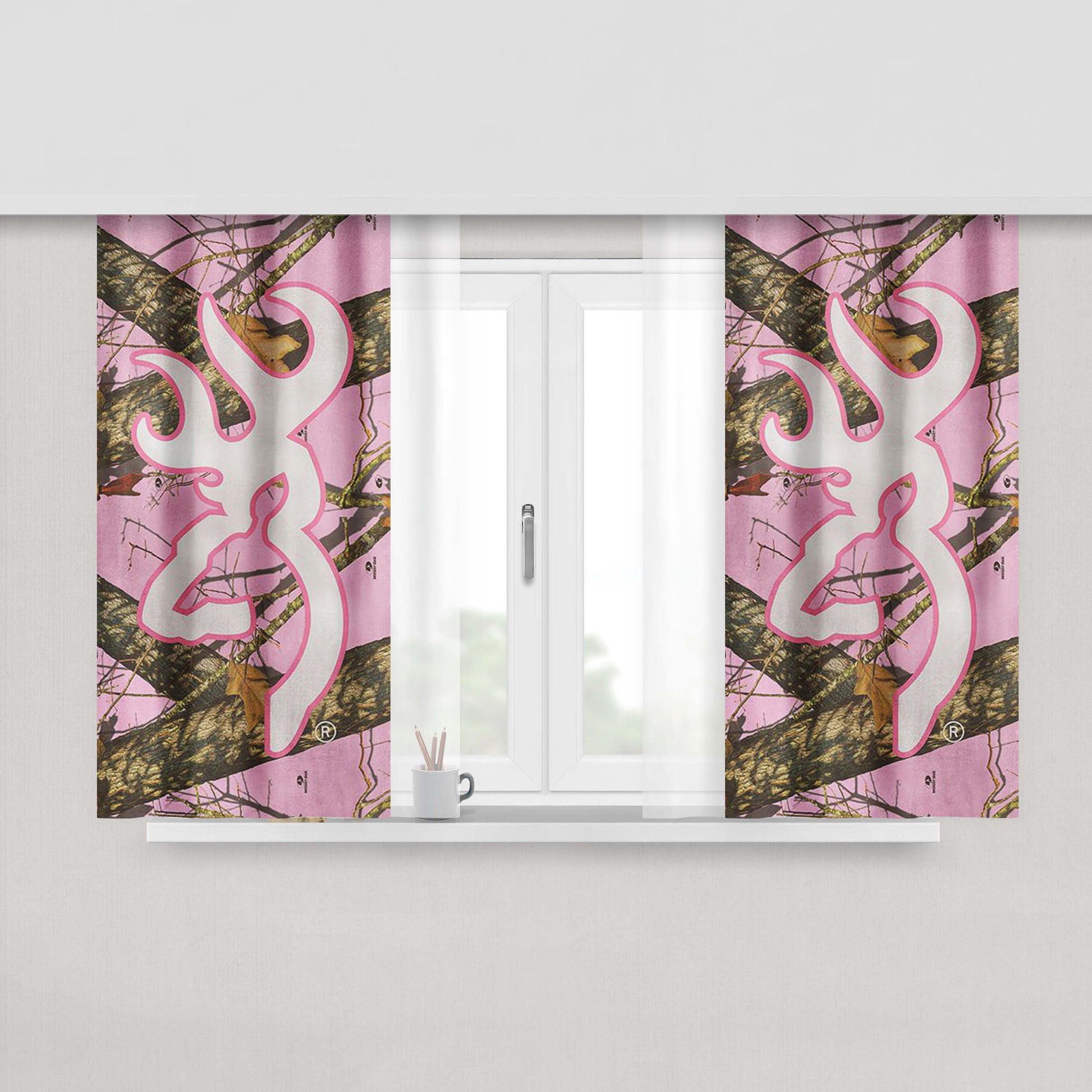 Browning Buckmark Pink Camo White Beach Towel Peach Skin Window Curtains