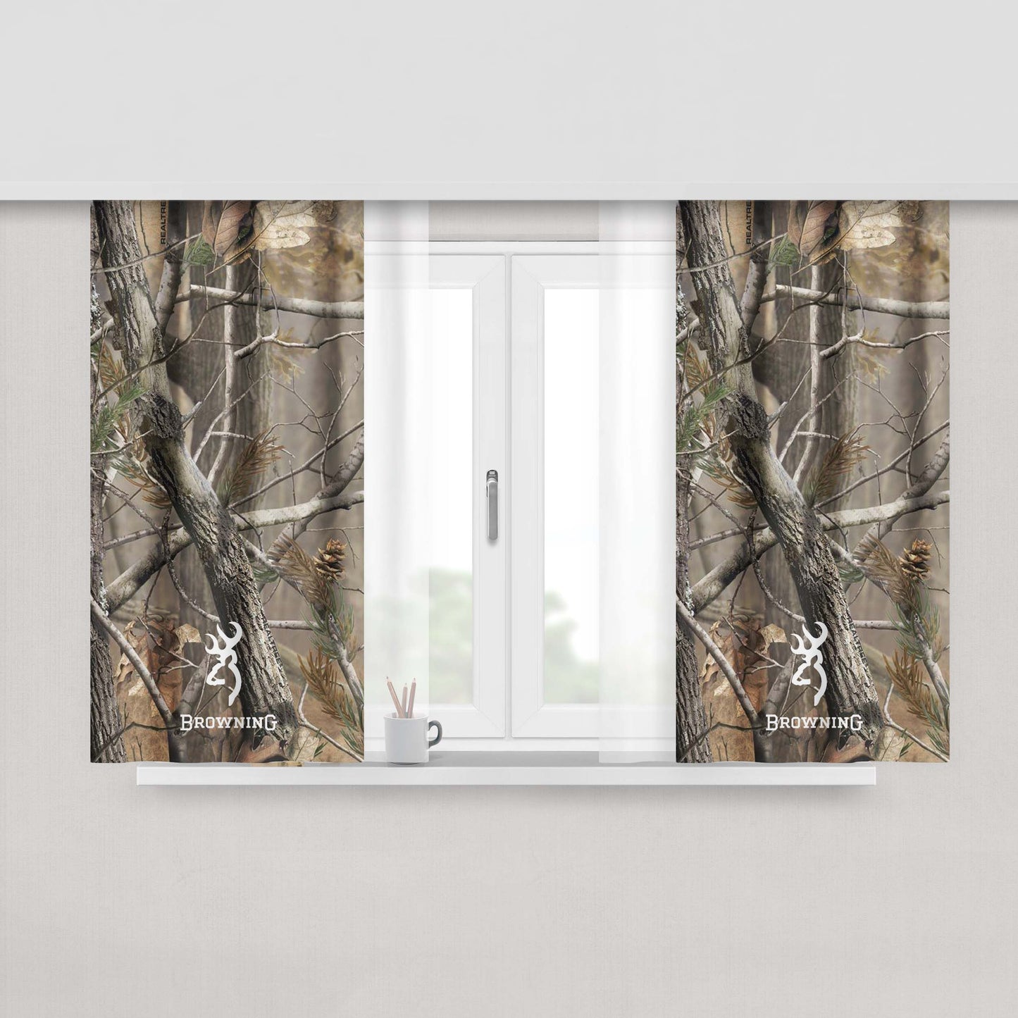 Browning Deer Logo Realtree Peach Skin Window Curtains