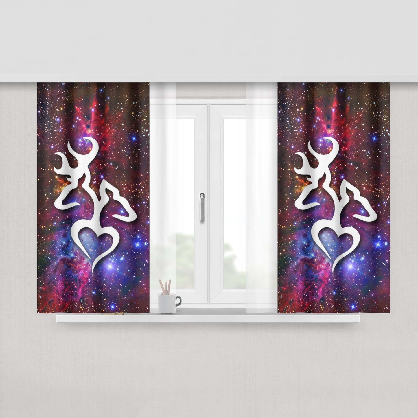 Browning Deer Love Galaxy Nebula Peach Skin Window Curtains