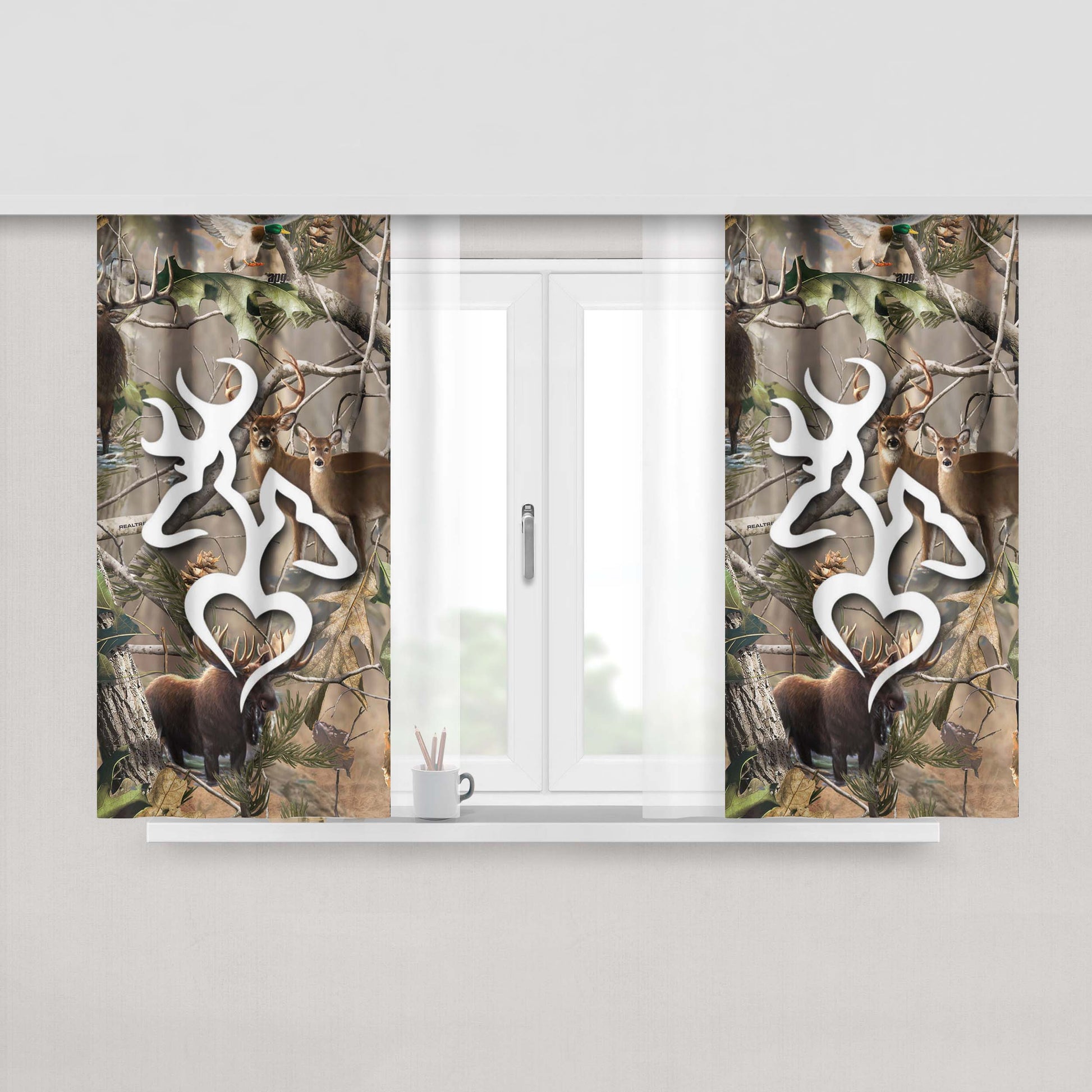 Browning Deer Love Realtree Camo Peach Skin Window Curtains
