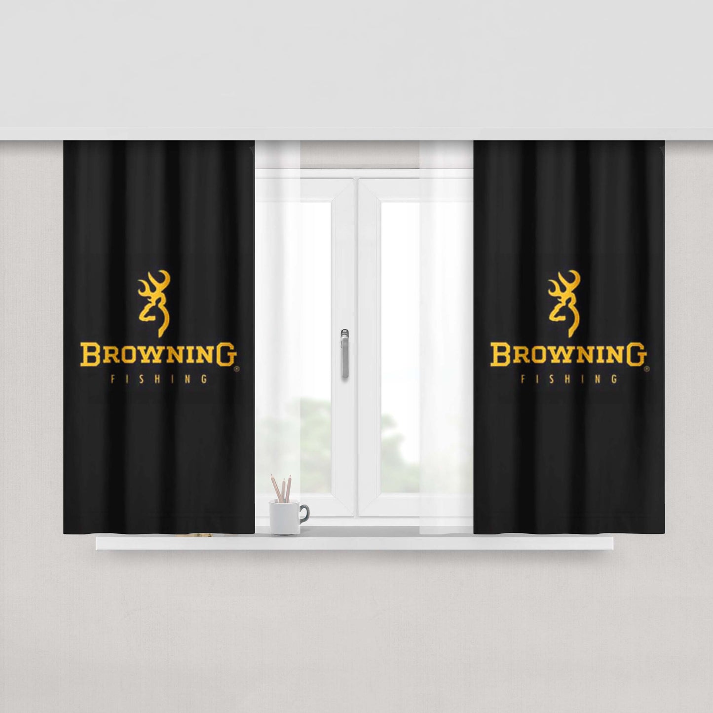 Browning Fishing Logo Black Peach Skin Window Curtains