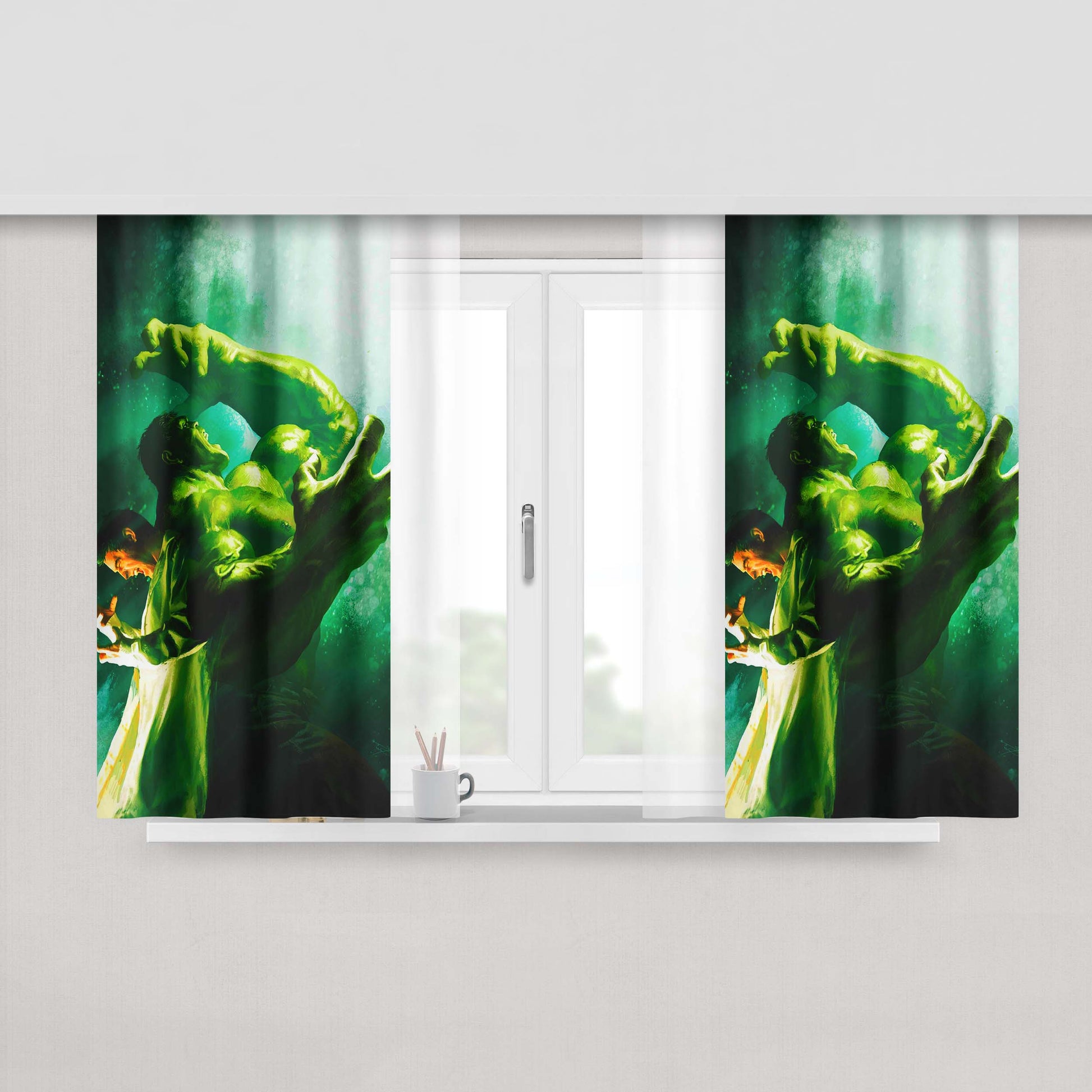 Bruce Banner Hulk Transform Peach Skin Window Curtains