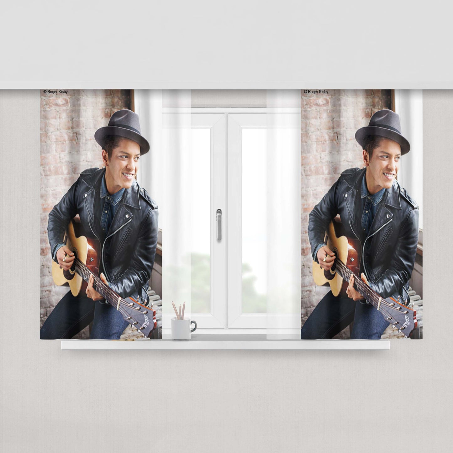 Bruno Mars Guitar Peach Skin Window Curtains