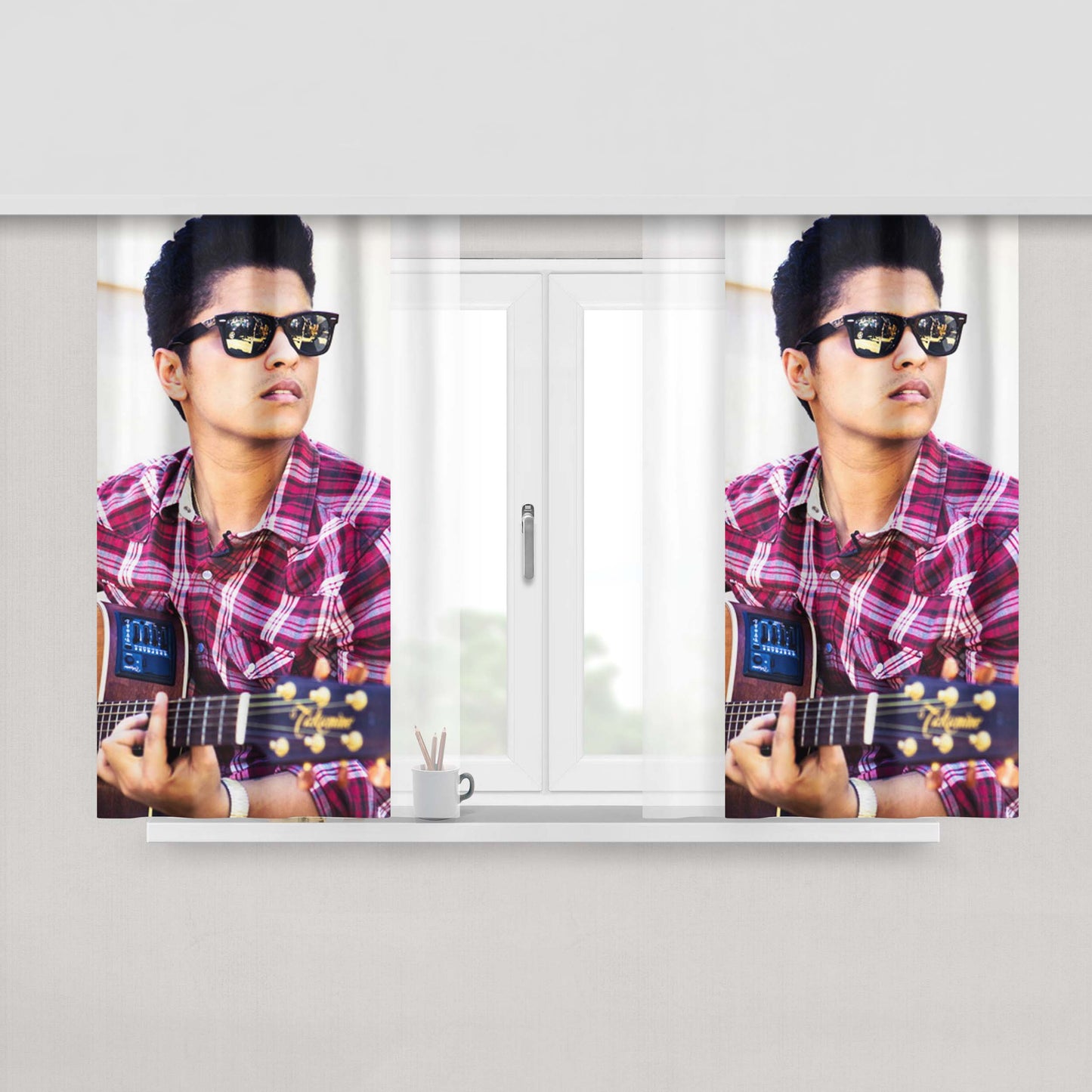 Bruno Mars Playing Guitar Peach Skin Window Curtains