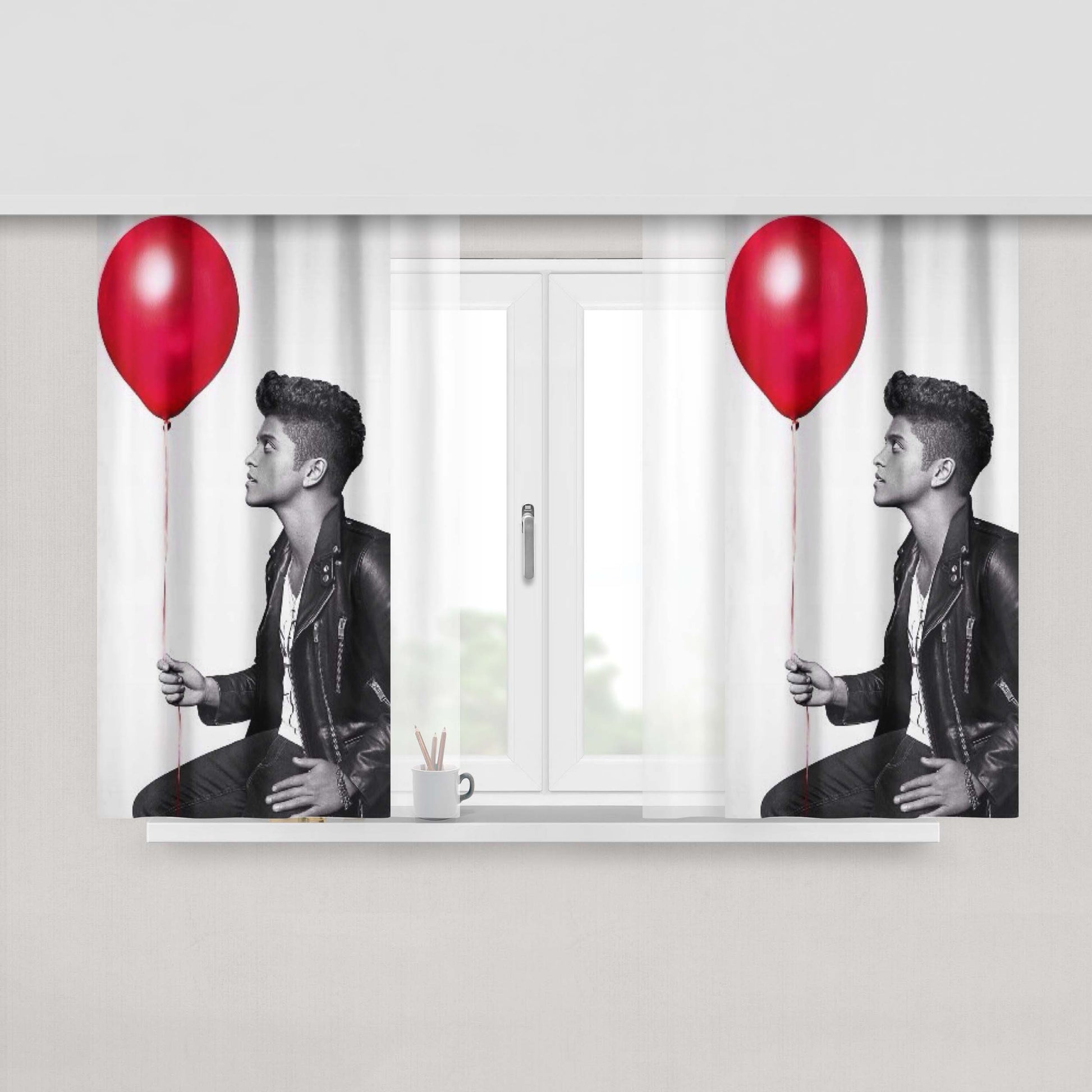 Bruno Mars Red Balloon Pose Peach Skin Window Curtains