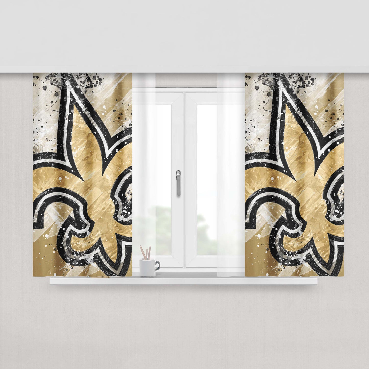 Brush Splat Art Wallpaper New Orleans Saints Peach Skin Window Curtains