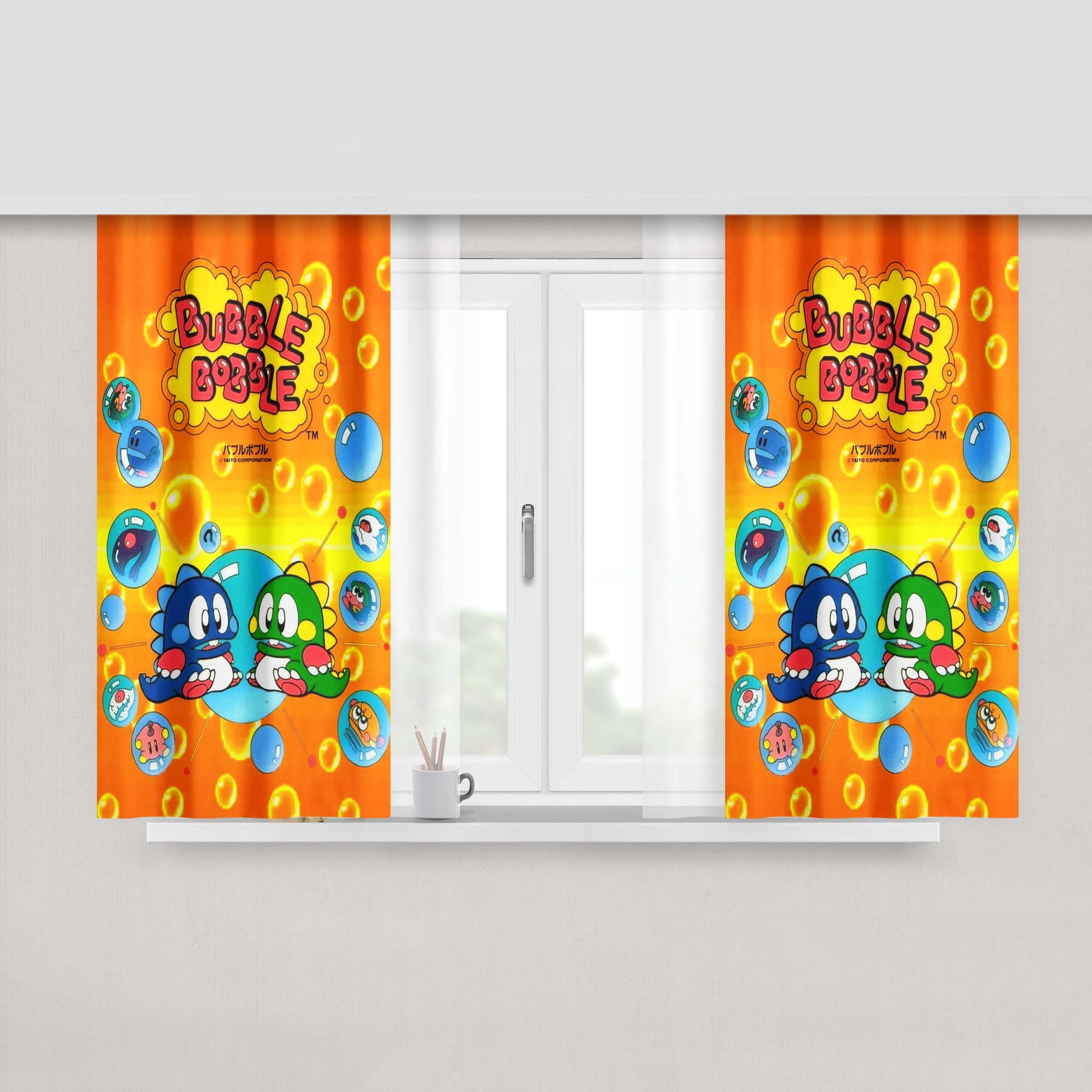 Bubble Bobble Arcade Retro Peach Skin Window Curtains