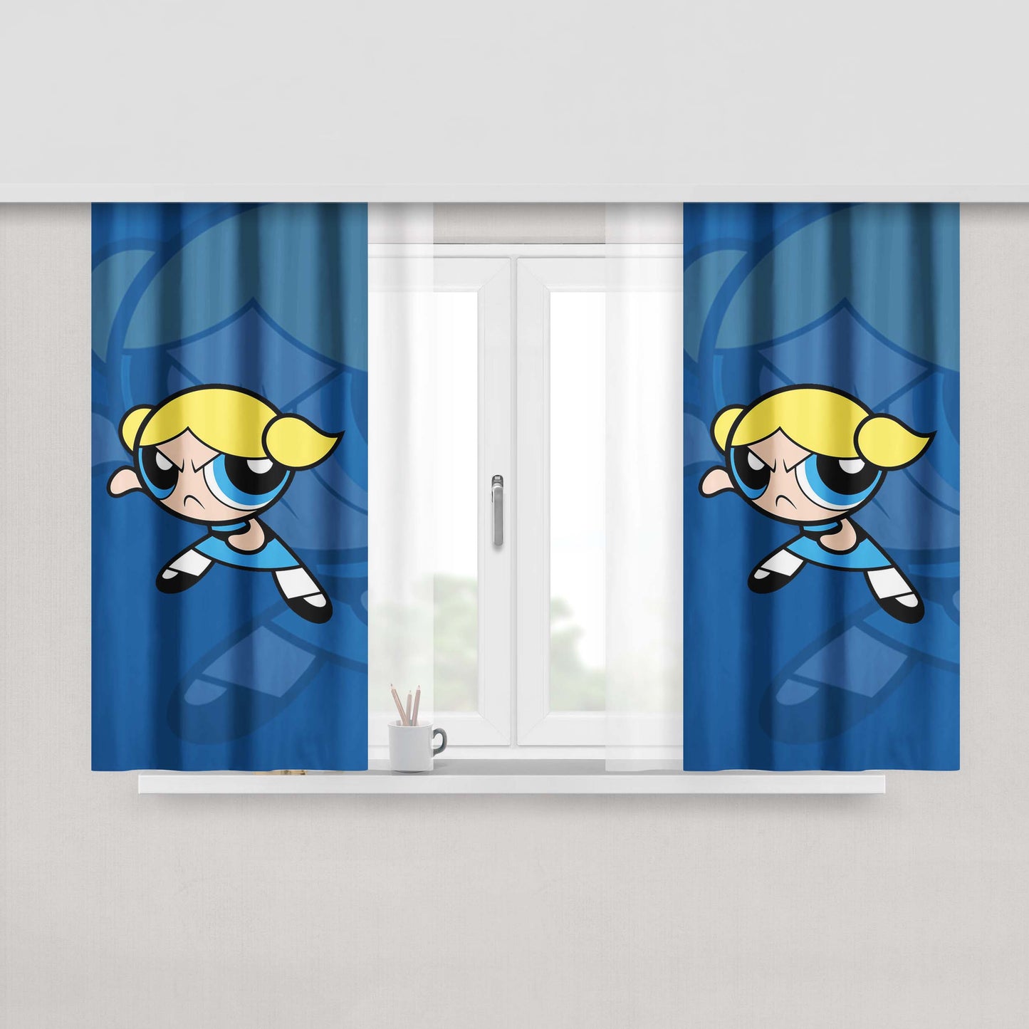 Bubbles Blue The Powerpuff Girls Peach Skin Window Curtains