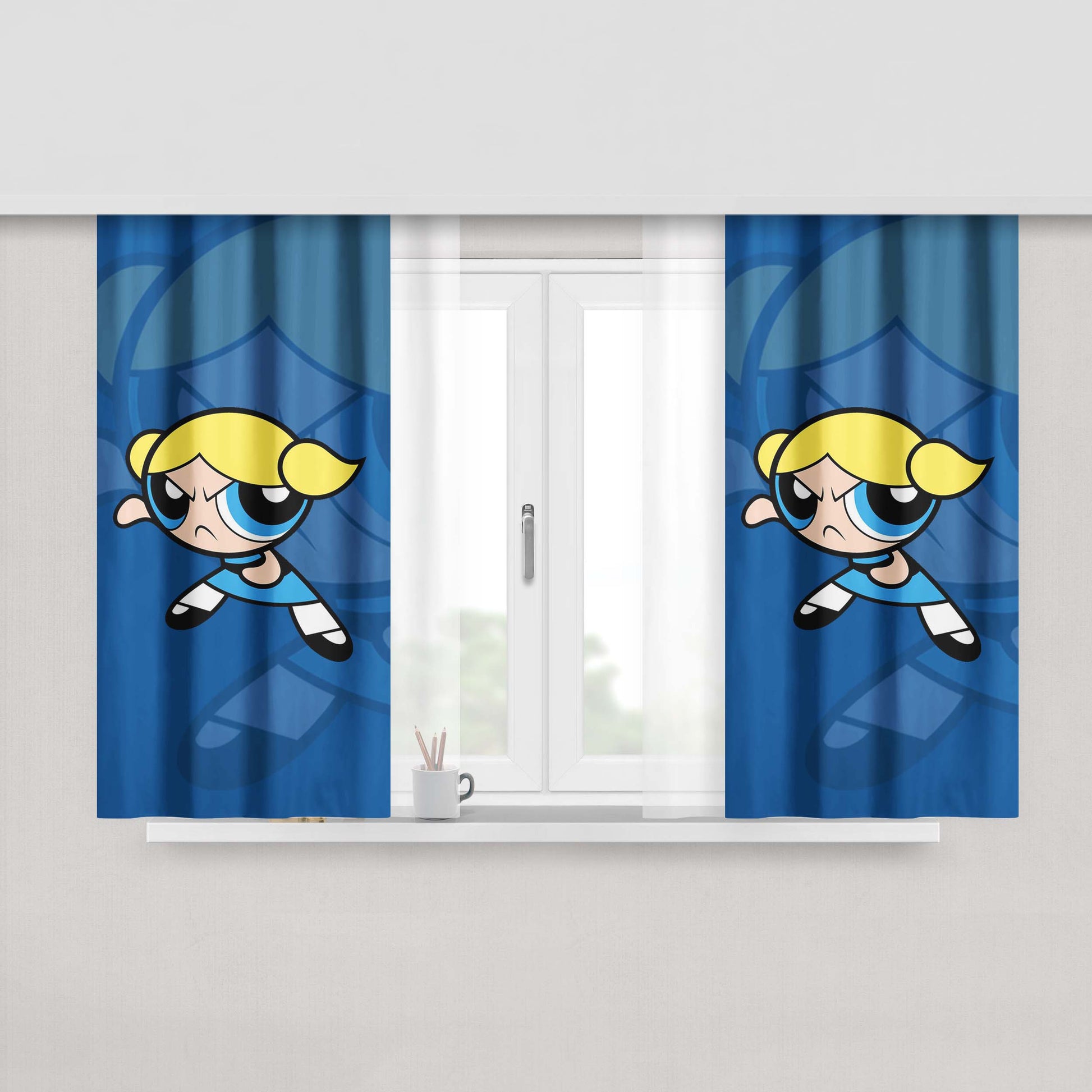 Bubbles Blue The Powerpuff Girls Peach Skin Window Curtains