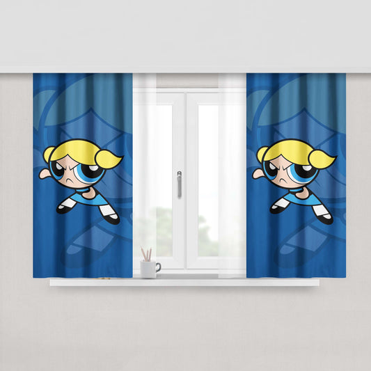 Bubbles Blue The Powerpuff Girls Peach Skin Window Curtains