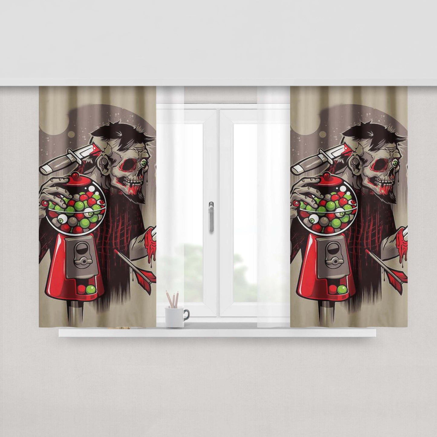 Bubbleye Gum Skull Peach Skin Window Curtains
