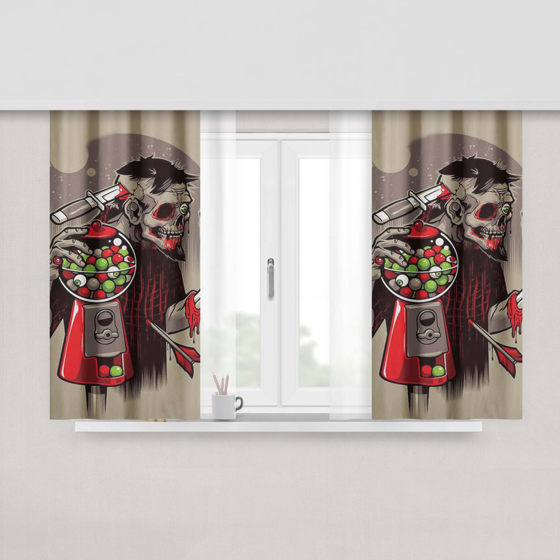 Bubbleye Gum Skull Peach Skin Window Curtains