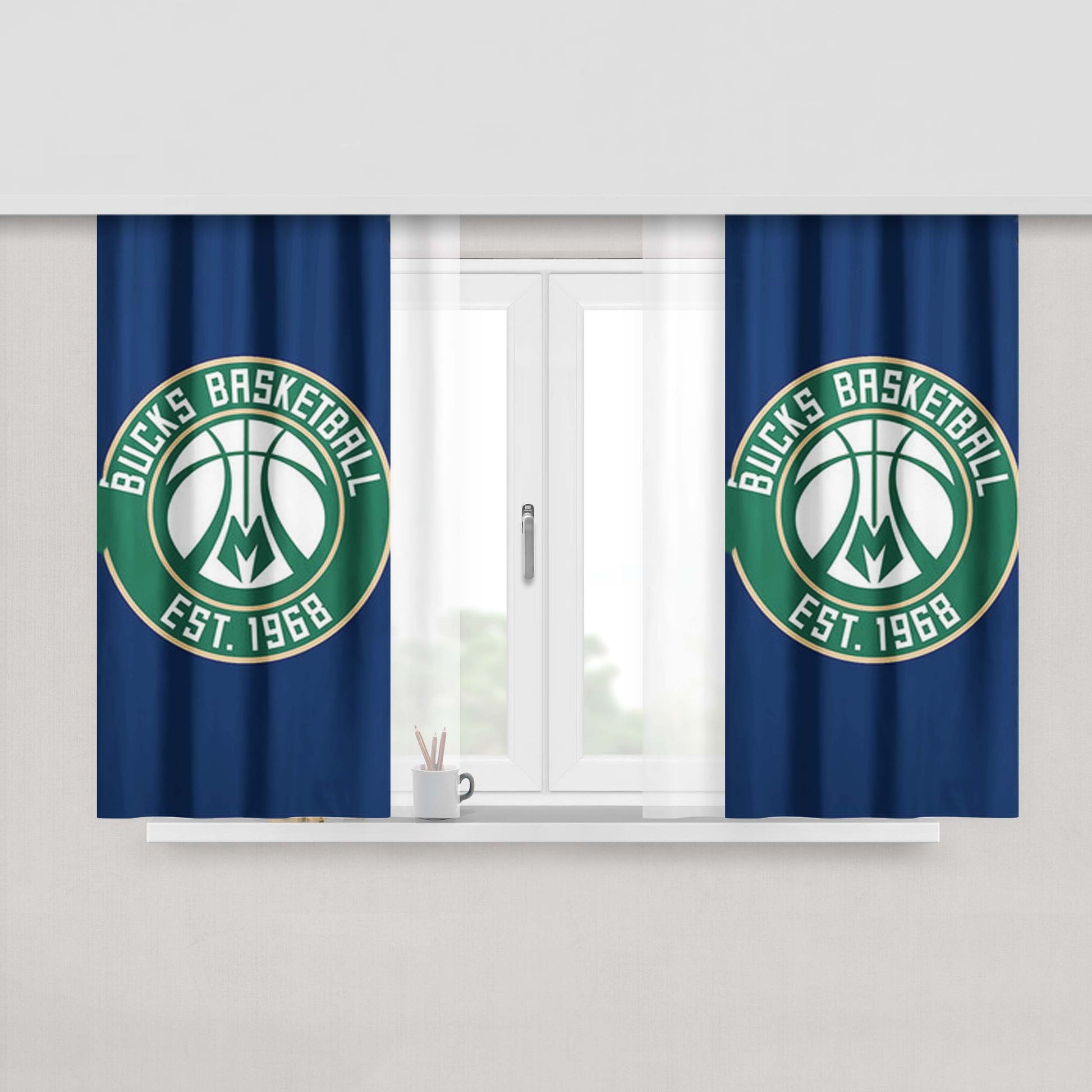 Bucks Basketball Logo Blue Peach Skin Window Curtains