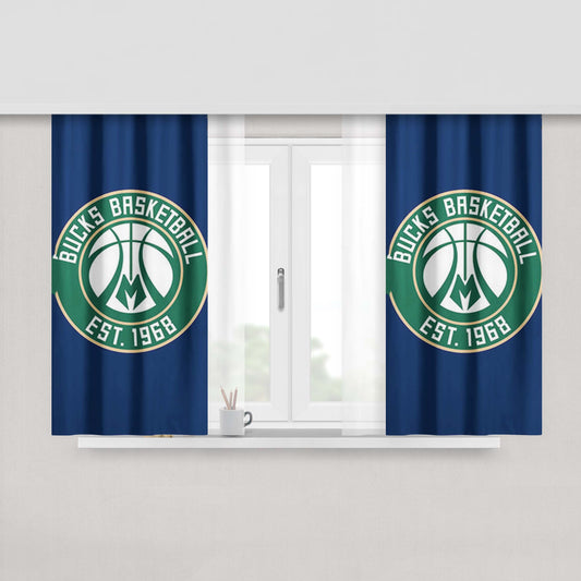 Bucks Basketball Logo Blue Peach Skin Window Curtains