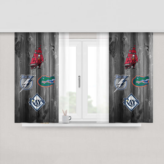 Bucs Rays Lightning Gators Logo Dark Wood Wallpaper Peach Skin Window Curtains