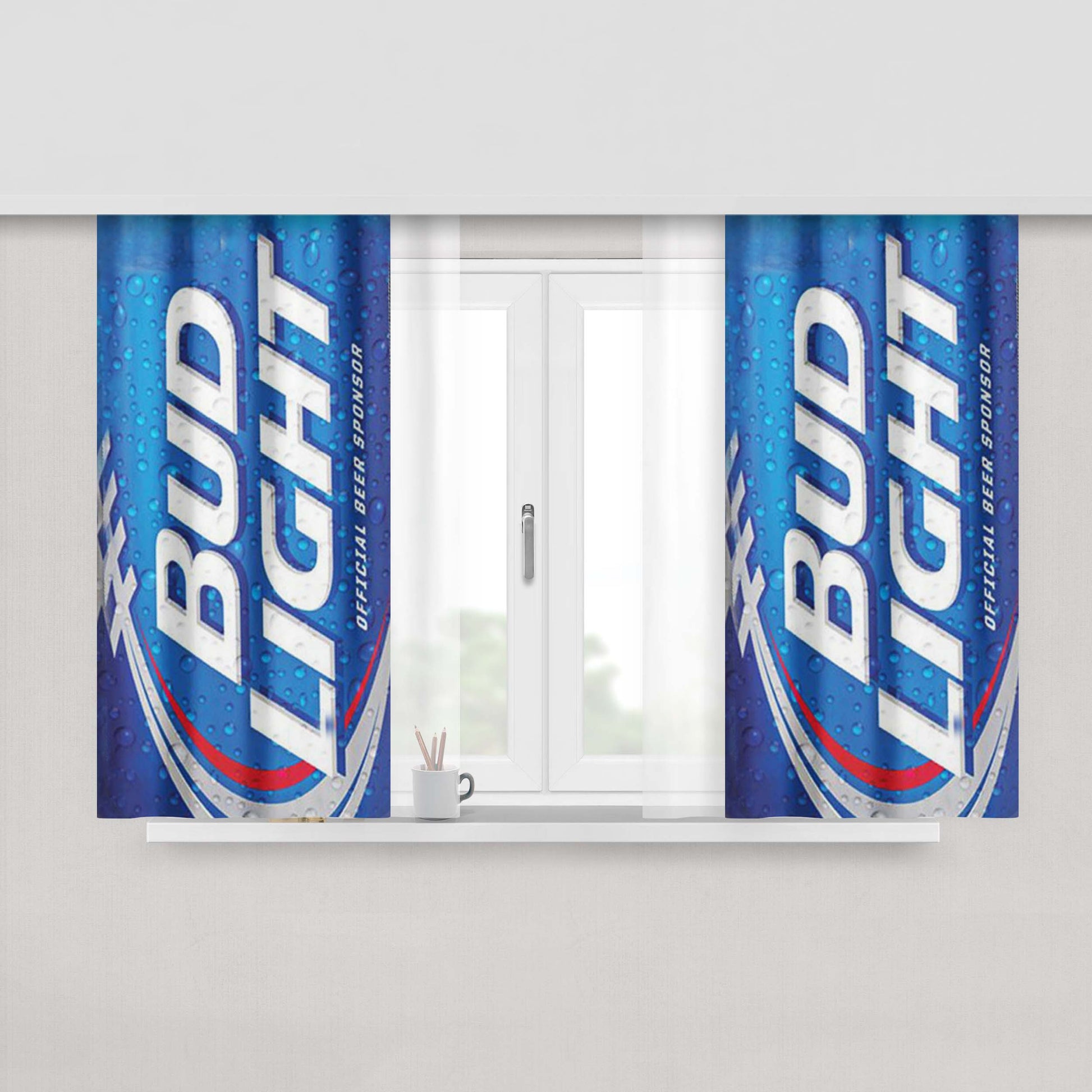 Bud Light Beer Can Peach Skin Window Curtains