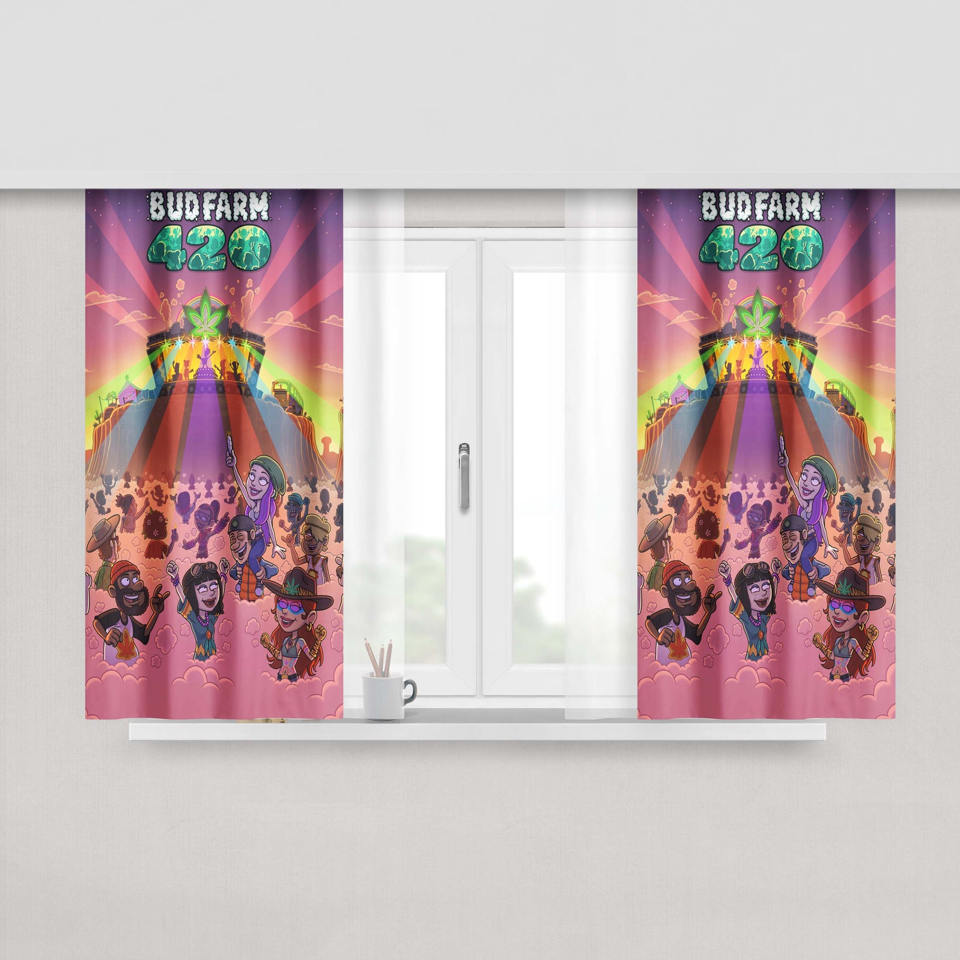 Budfarm 420 Cartoon Party Peach Skin Window Curtains