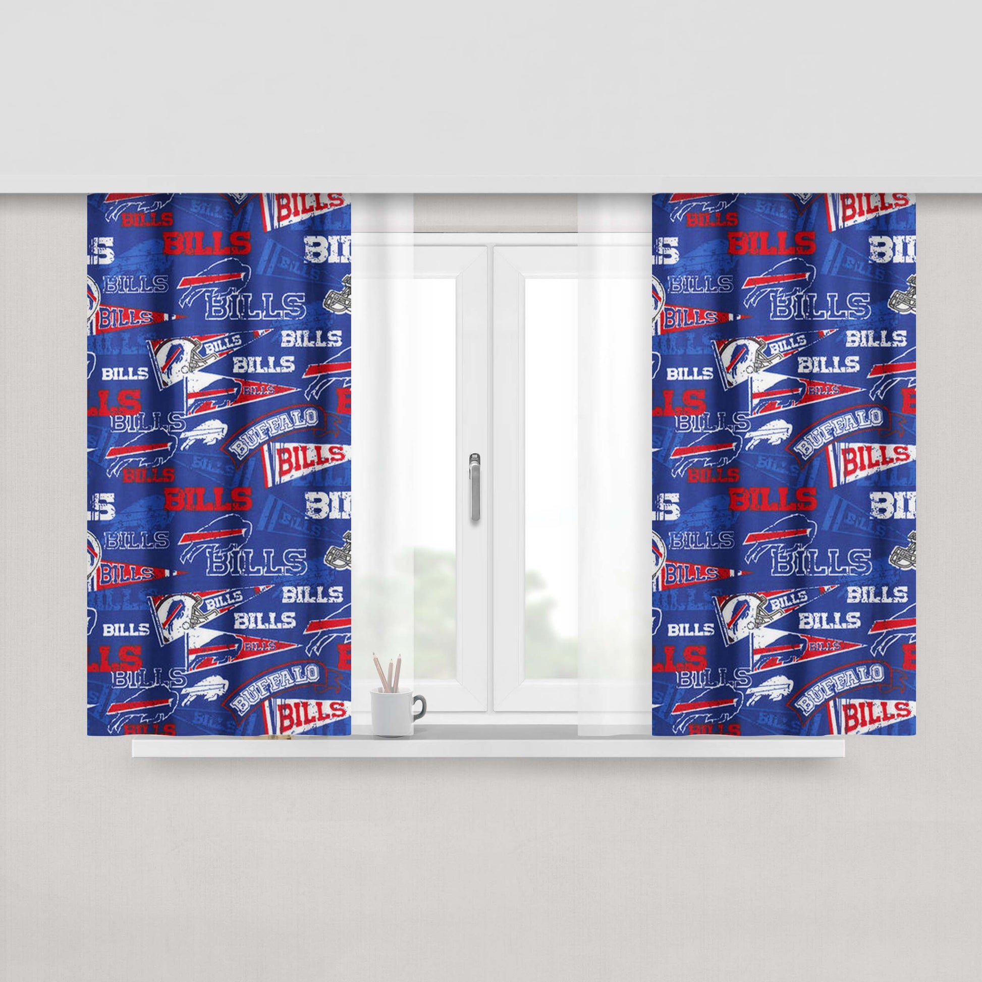 Buffalo Bills Logo Doodle Peach Skin Window Curtains