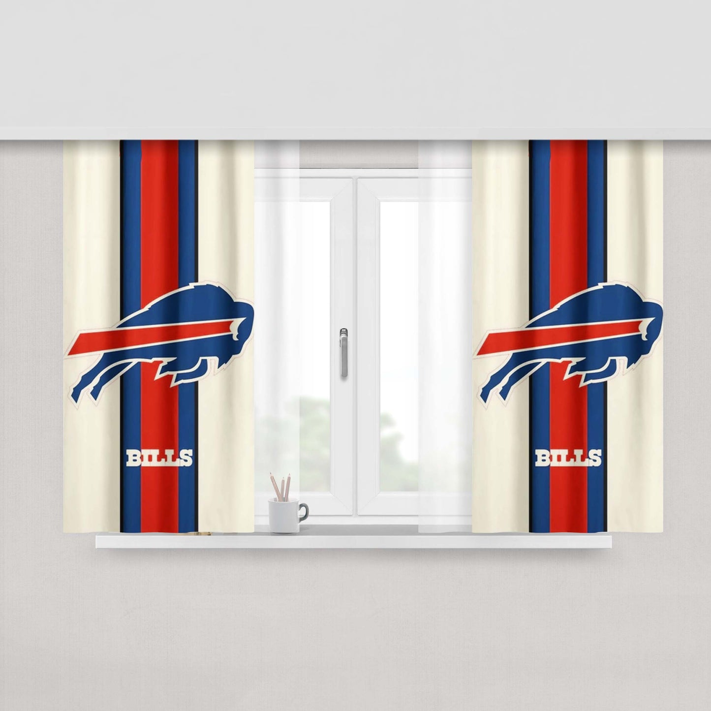 Buffalo Bills White Peach Skin Window Curtains