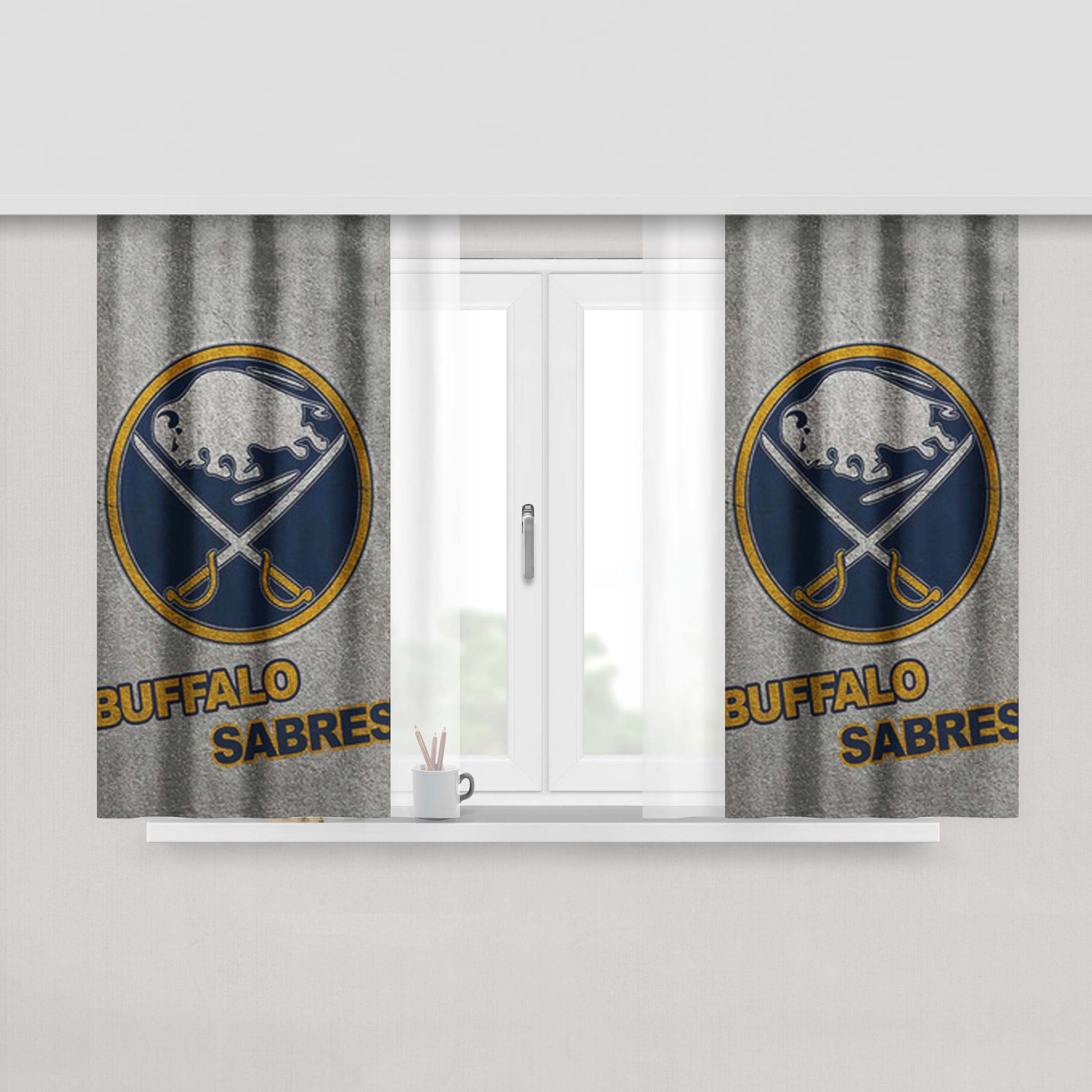 Buffalo Sabres Logo On Wall Peach Skin Window Curtains