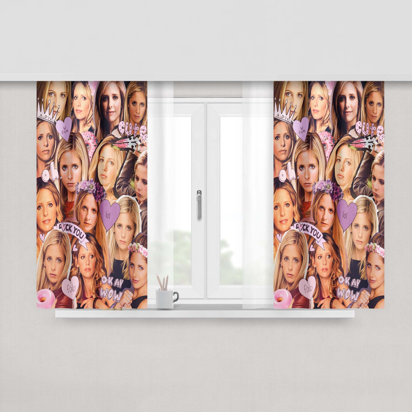 Buffy Collage Peach Skin Window Curtains