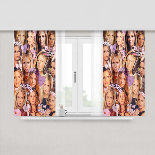 Buffy Collage Peach Skin Window Curtains